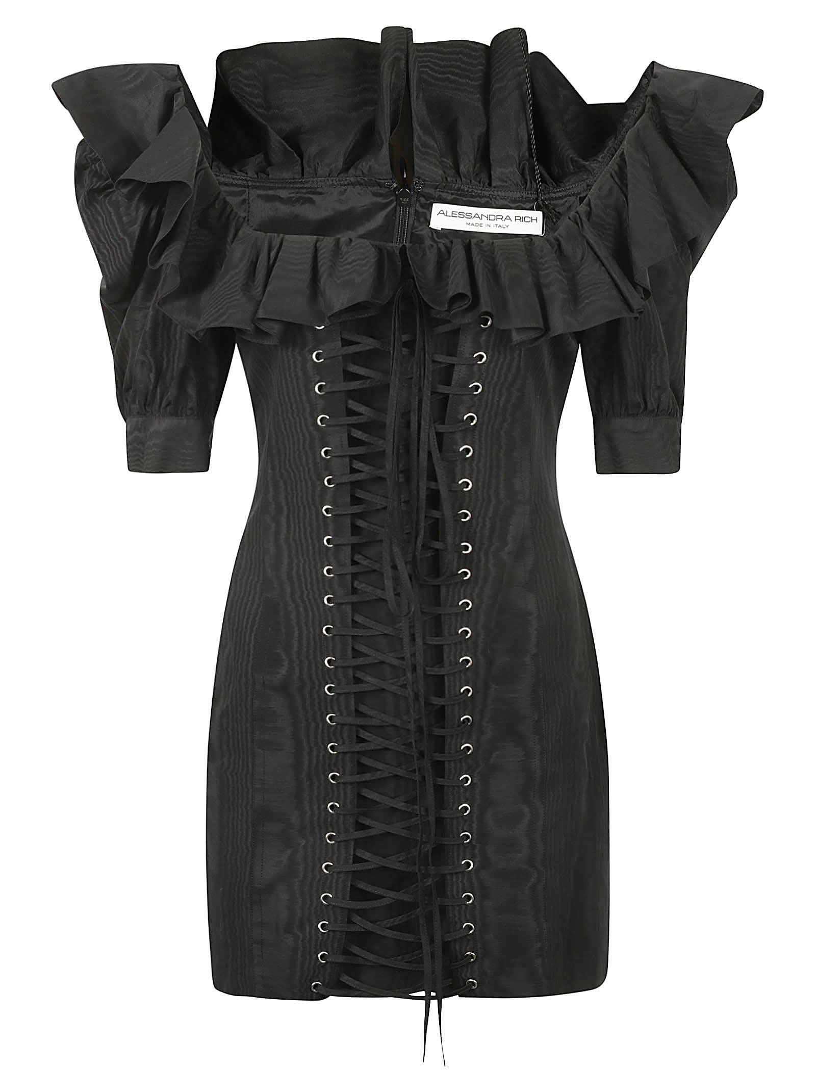 Shop Alessandra Rich Moire Mini Lace-up Dress In Black