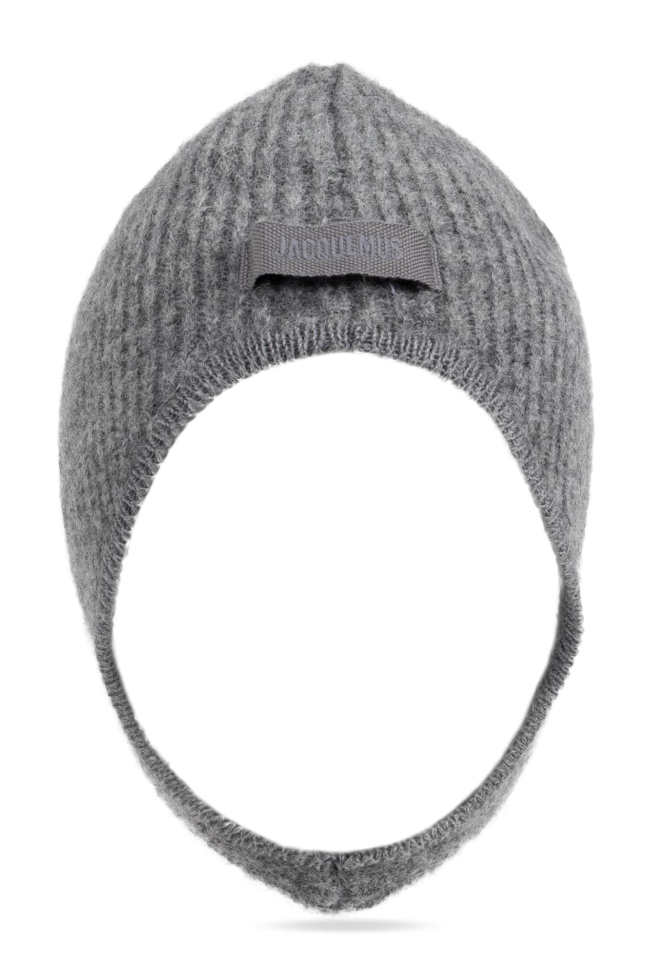 Jacquemus Ribbed Ear Flap Cap With Fuzzy Texture In Gray