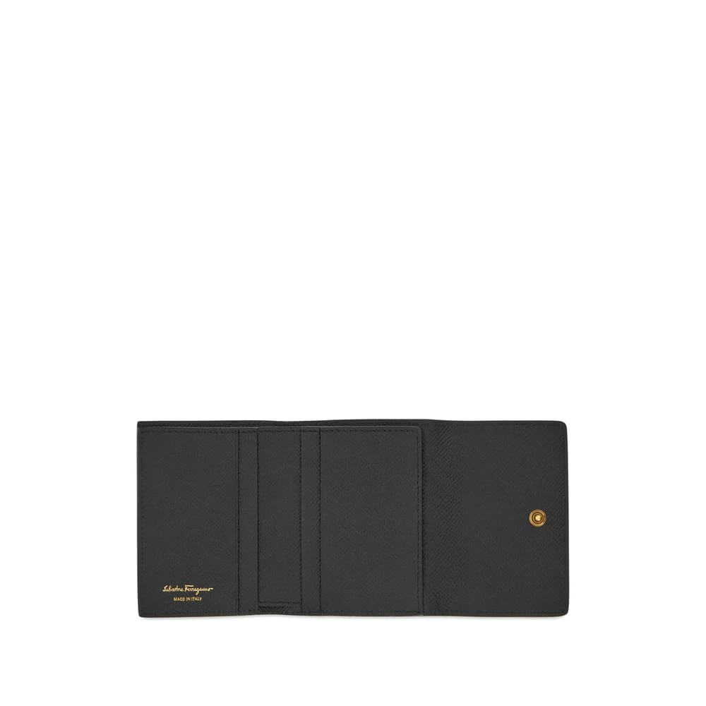 Ferragamo Gancini Tri-fold Leather Wallet In Black