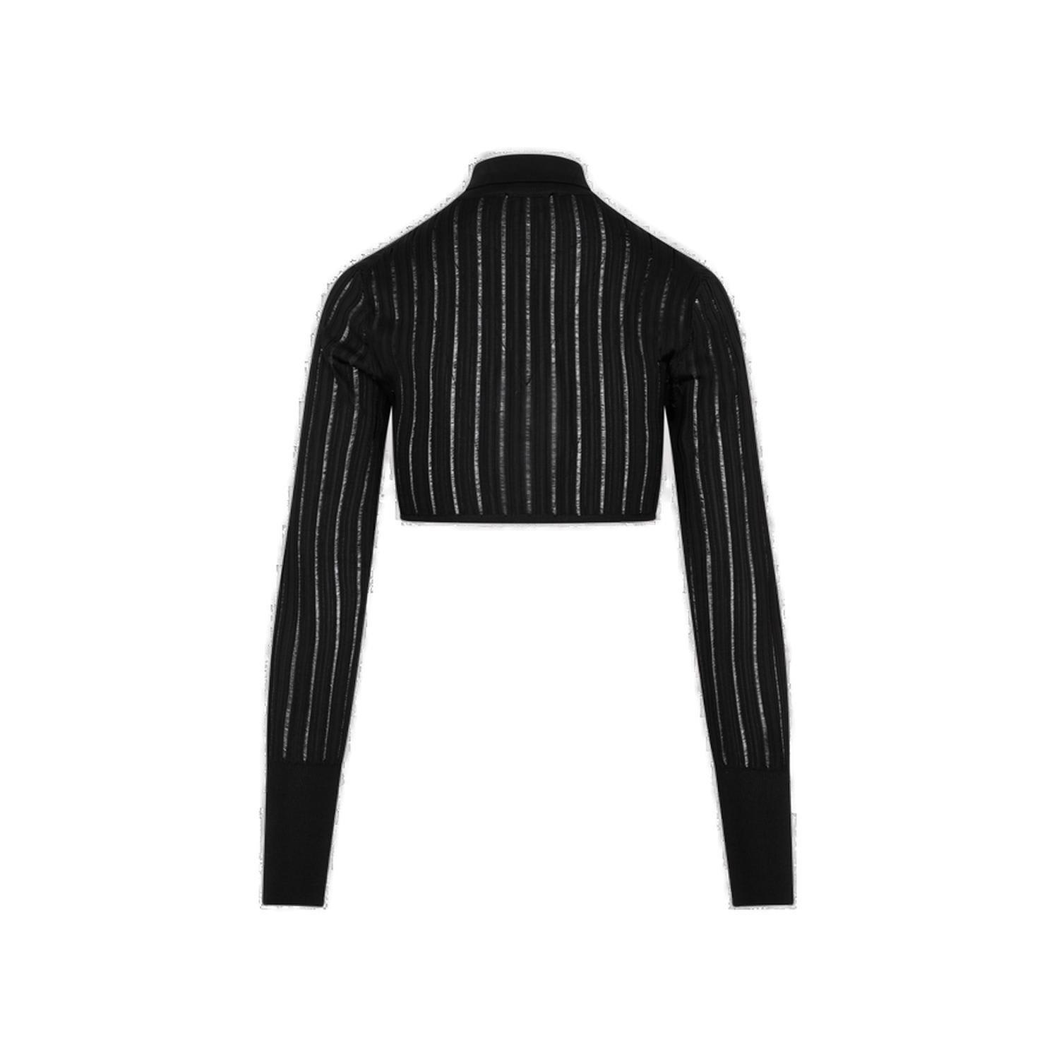 Shop Alaïa Long Sleeved Knitted Cropped Cardigan In Noir Alaia