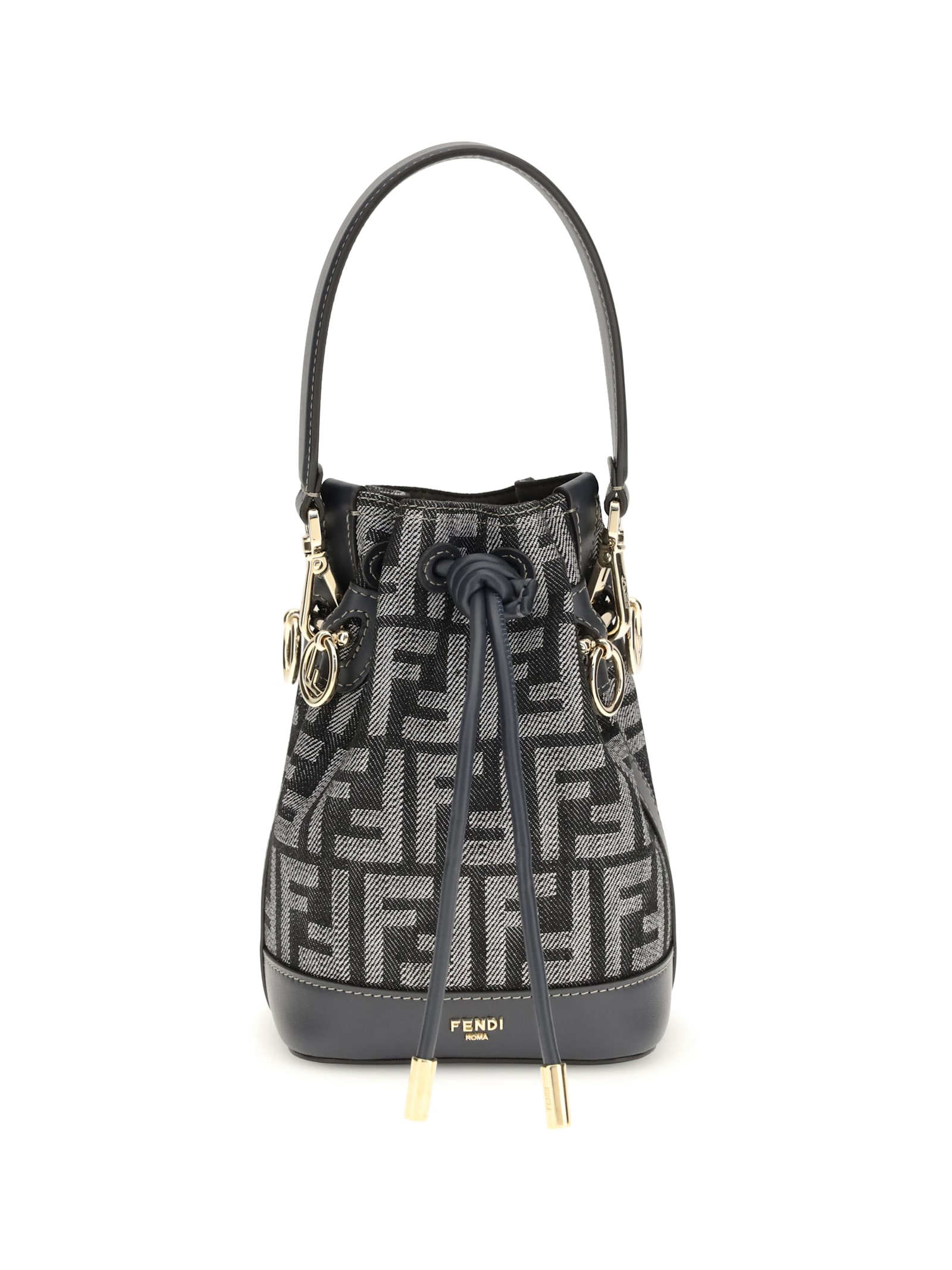 Fendi Women Mini Denim Effect Ff Jacquard Mon Tresor Bucket Bag In Gray