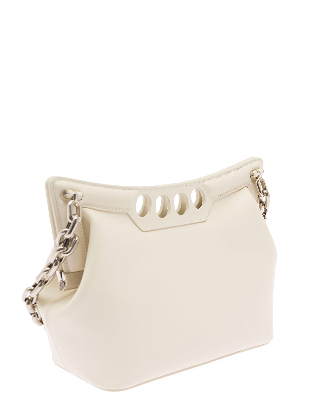 Shop Alexander Mcqueen White The Peak Small Tote Bag In White Leather Woman