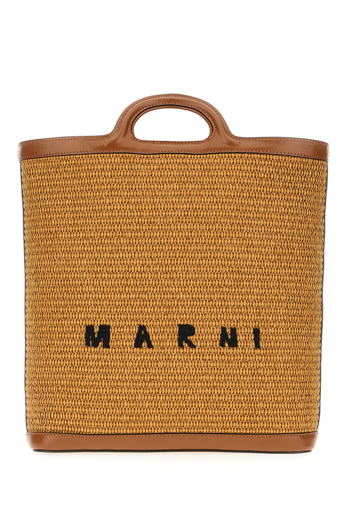 Shop Marni Two-tone Raffia And Leather Tropicalia Shopping Bag In Raw Sienna