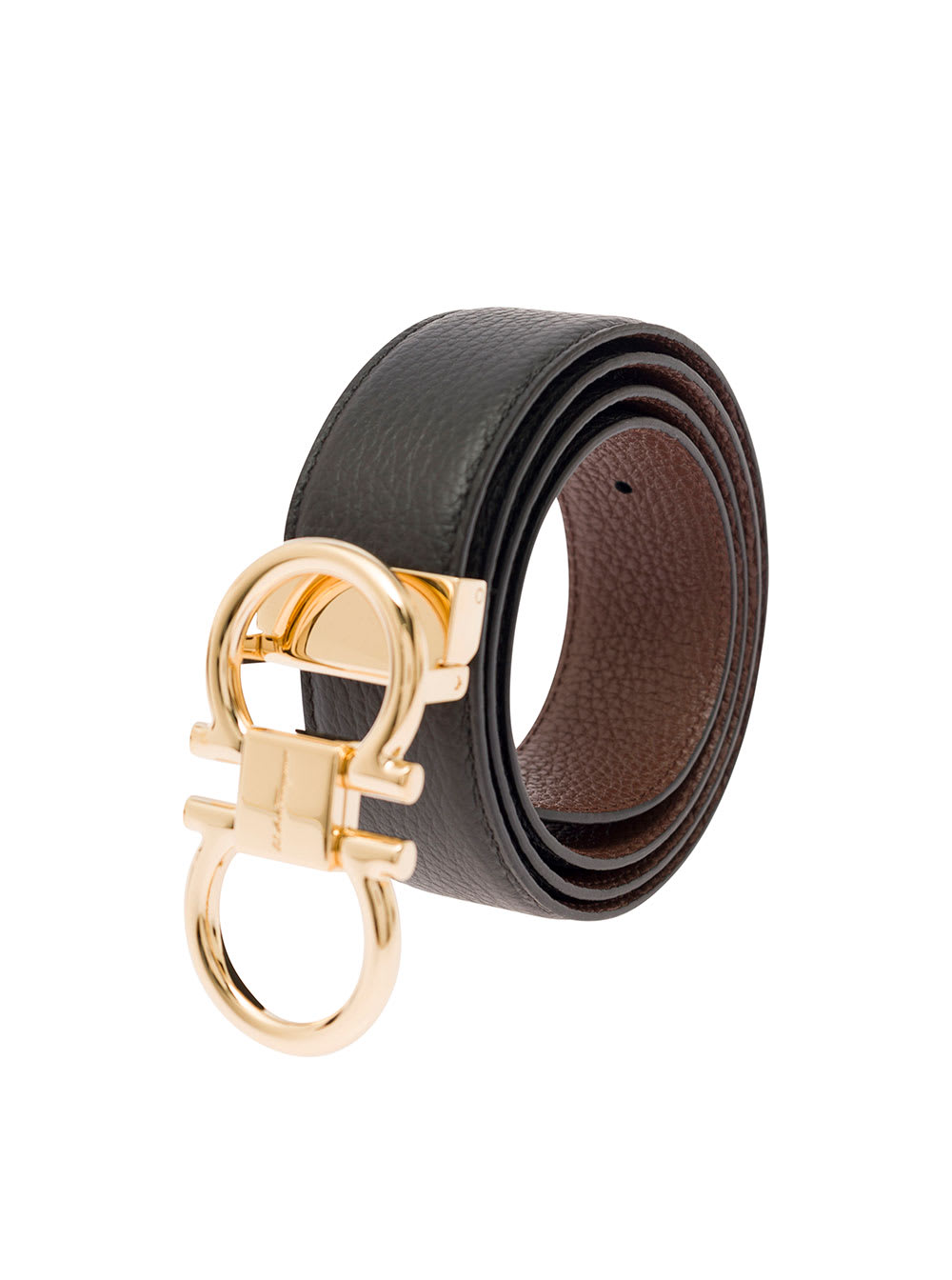 Shop Ferragamo Black Belt With Gancini Detail In Grainy Leather Man