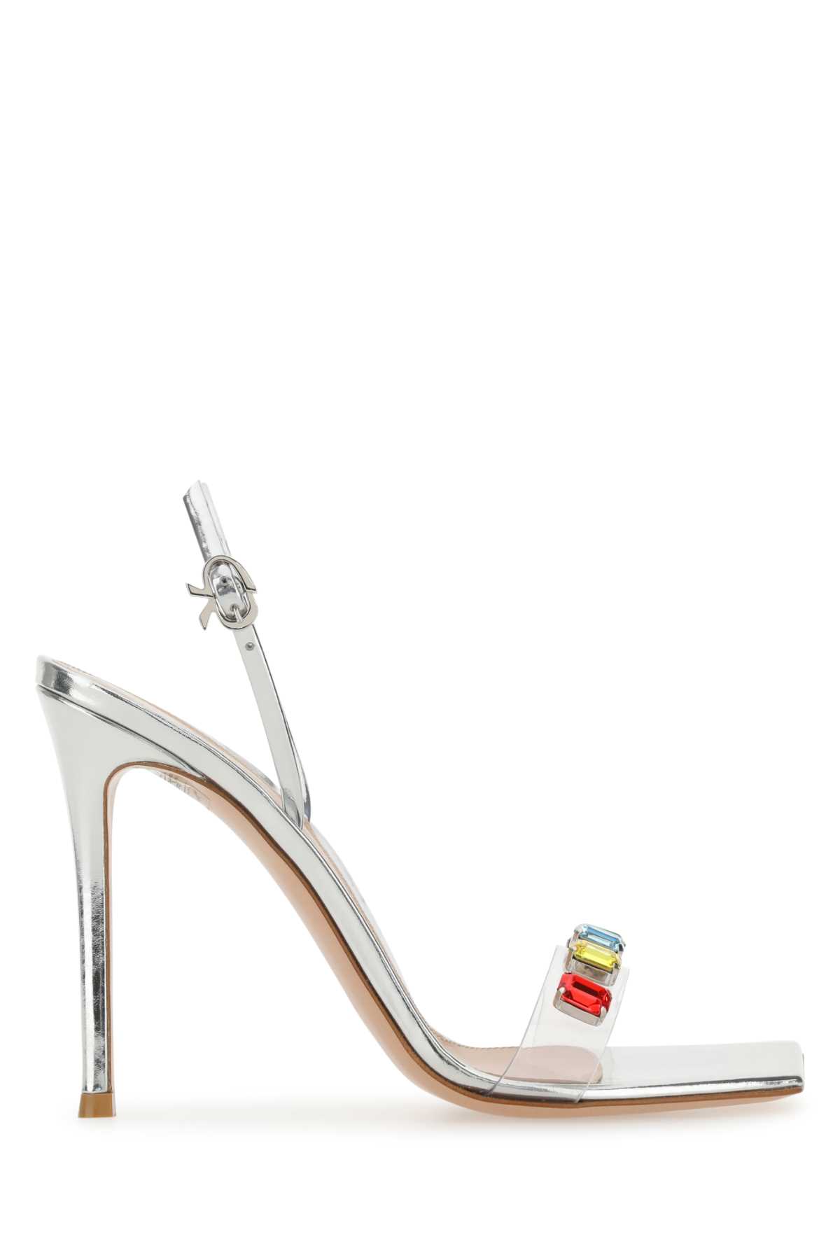 Gianvito Rossi Crystal Embellished Transparent Strap Sandals In Traspsilvermulticolor