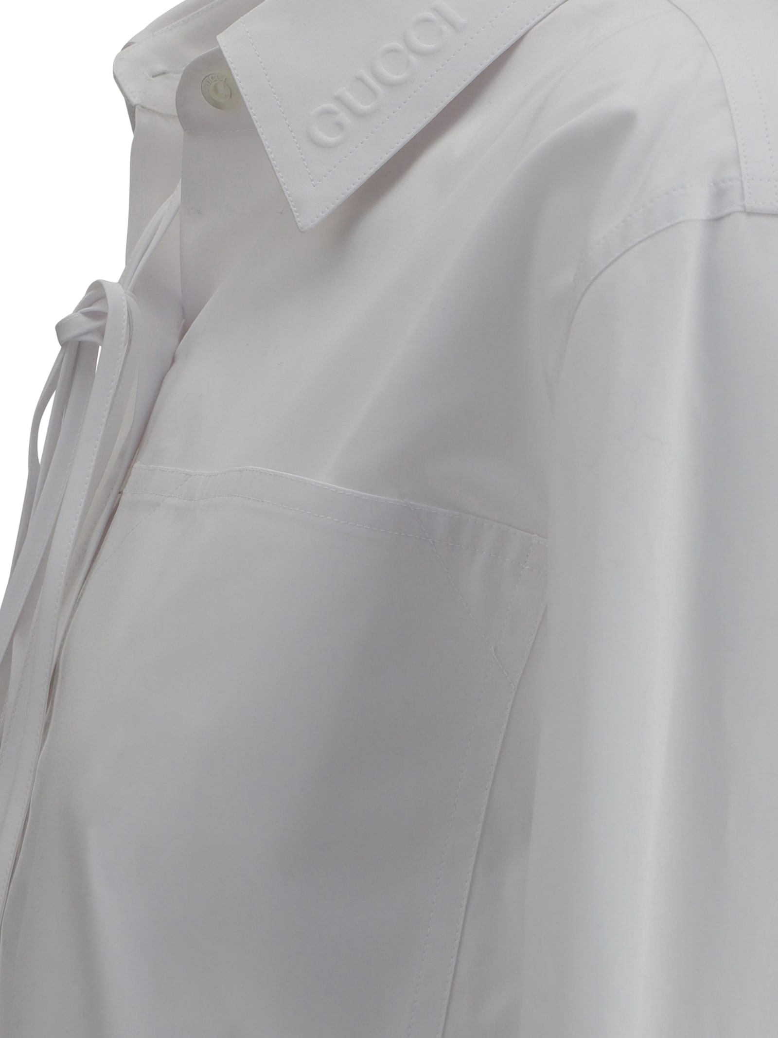 Gucci Women White Shirt With Tonal Logo Lettering Embroidery On The Collar In Cotton Woman In White