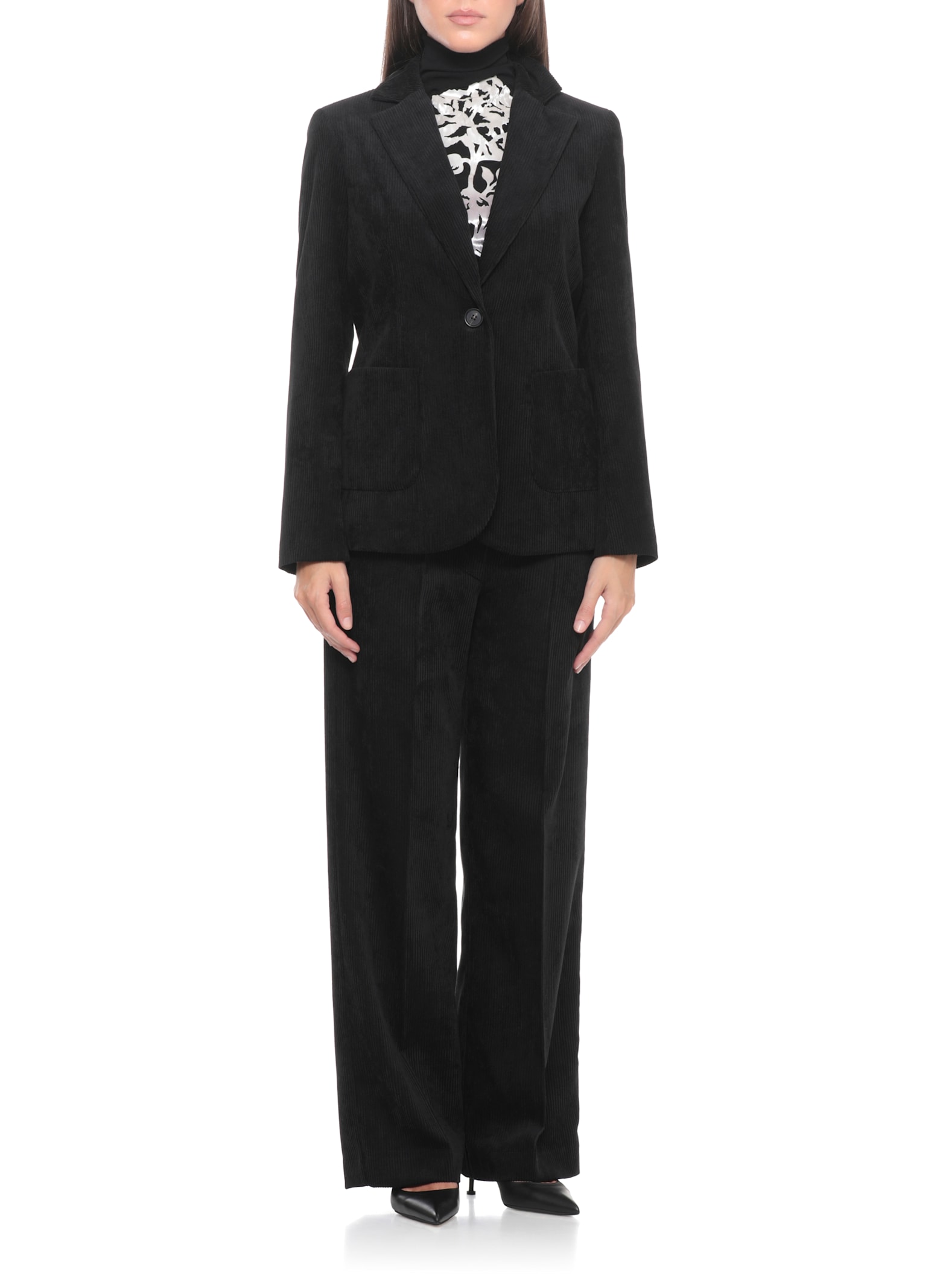 D Exterior Corduroy Welt-pocket Blazer In Black