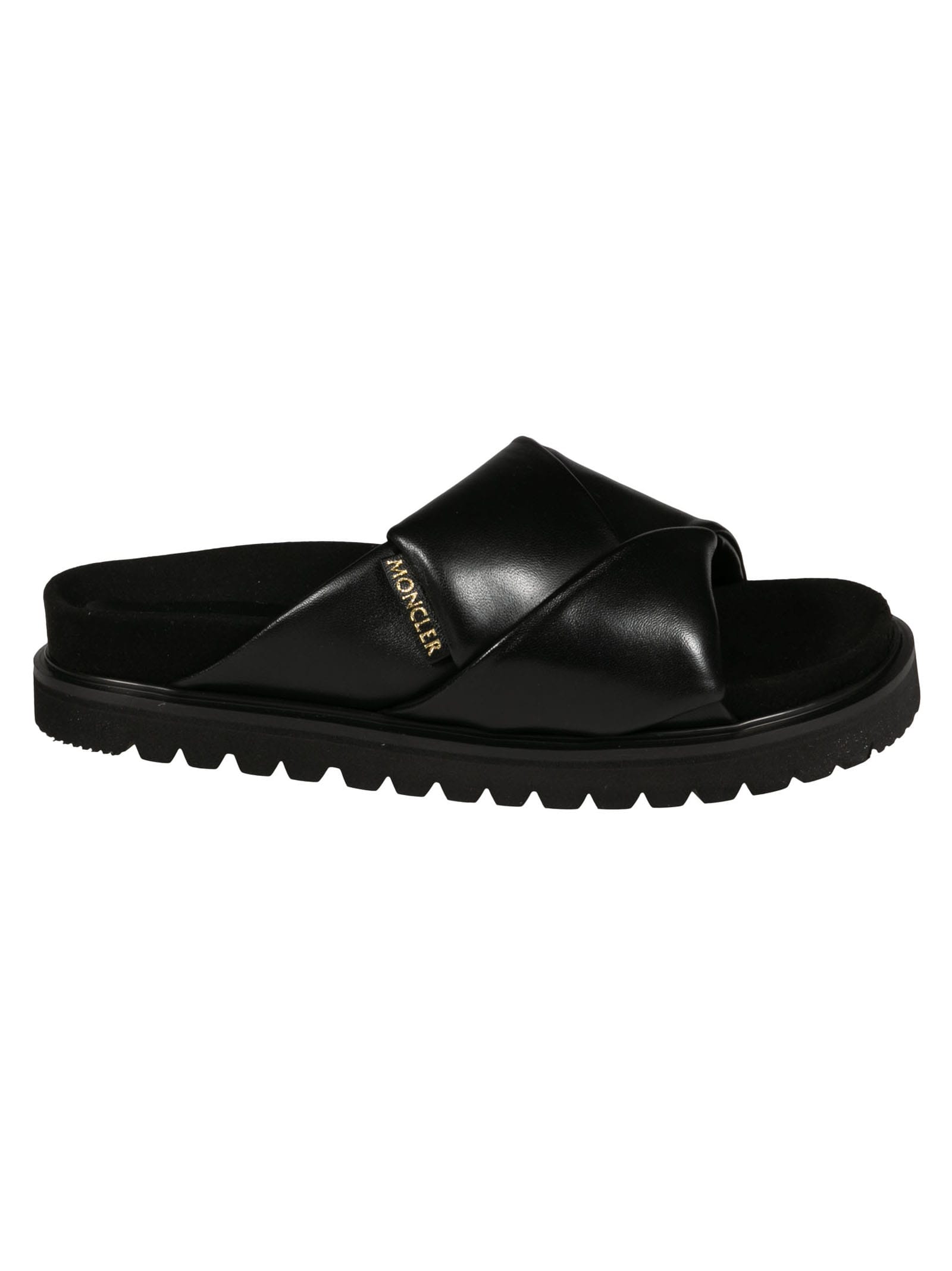 Buy Moncler Fantine Cross Strap Sliders online, shop Moncler shoes with free shipping