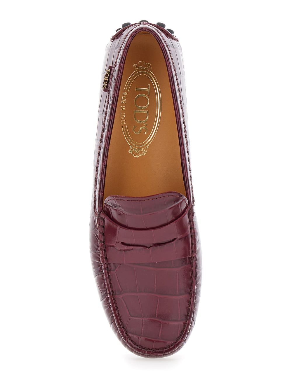 Shop Tod's Gommino Bordeaux Driving Shoes With Embossed Logo In Croco Print Leather Woman