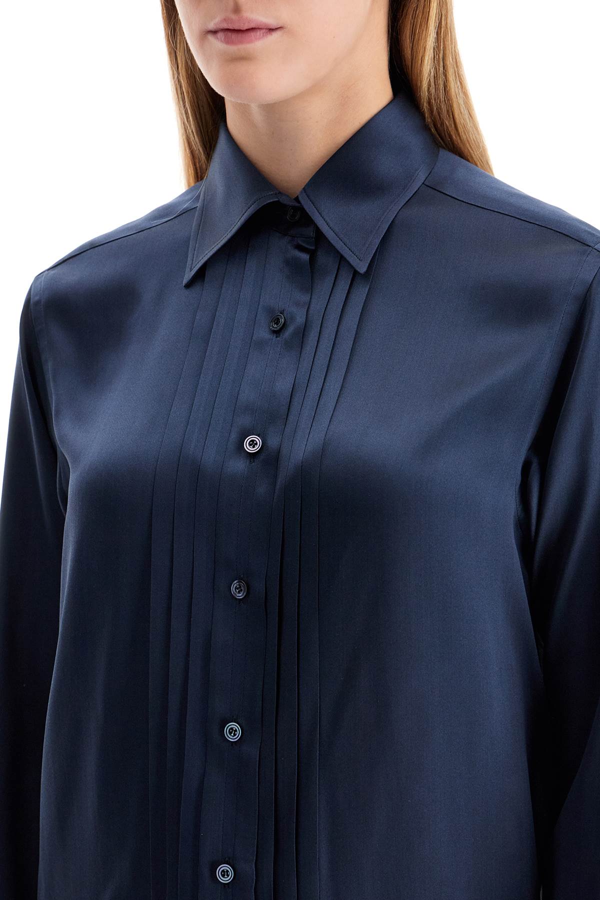 Shop Tom Ford Silk Charmeuse Blouse Shirt In Navy Blue (blue)