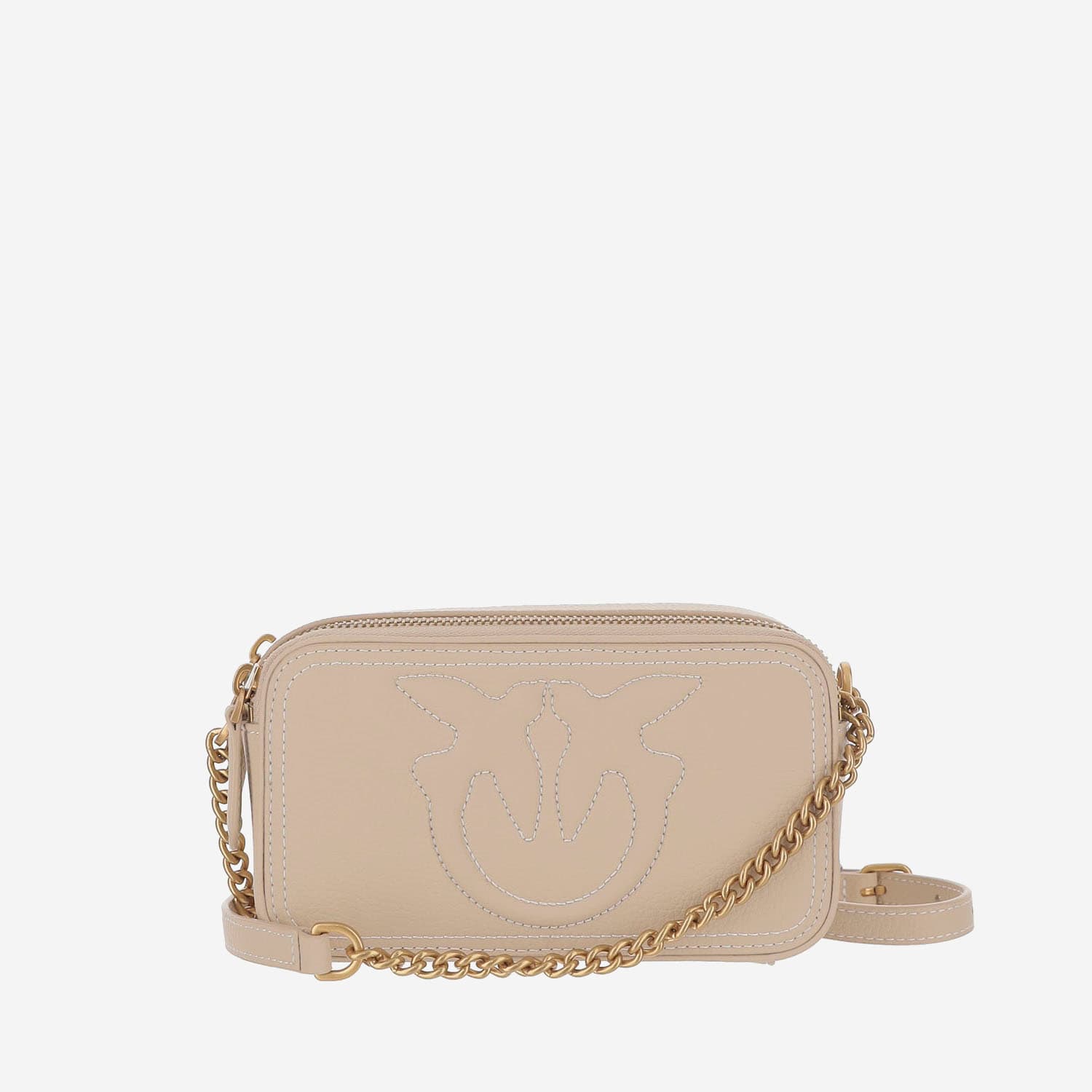 Pinko Small Crossbody Bag With Raised Love Birds Logo In Pink