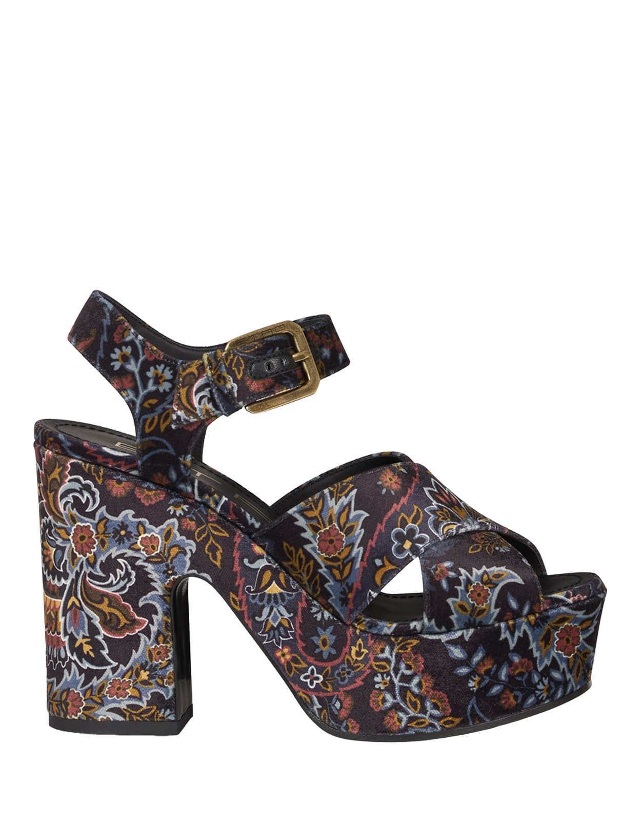 Shop Etro Printed Black Velvet Platform Sandals