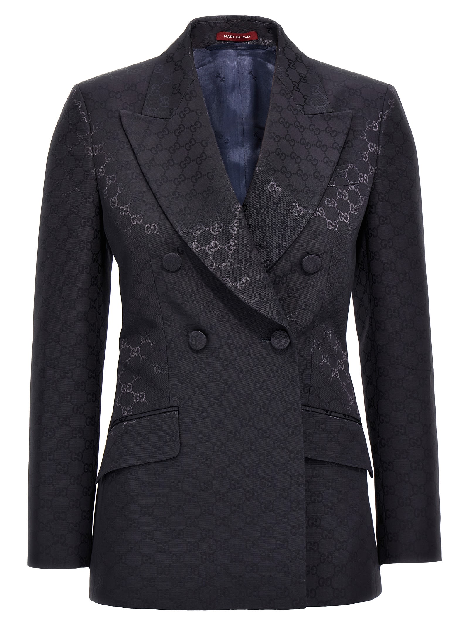 Shop Gucci Gg Double-breasted Blazer In Blue