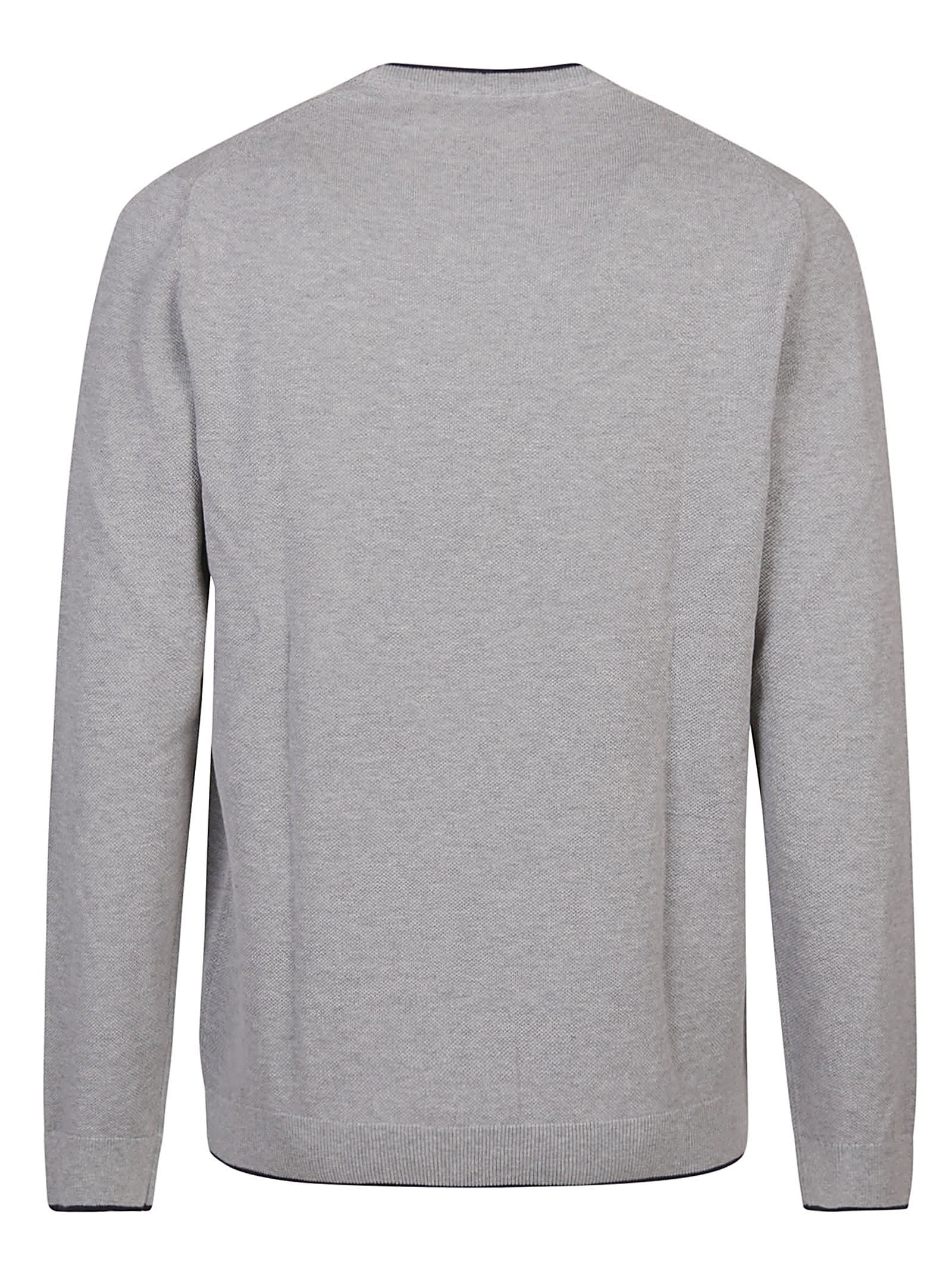 Shop Fay Round Neck Piquet Sweater In S Grigio/blu Royale