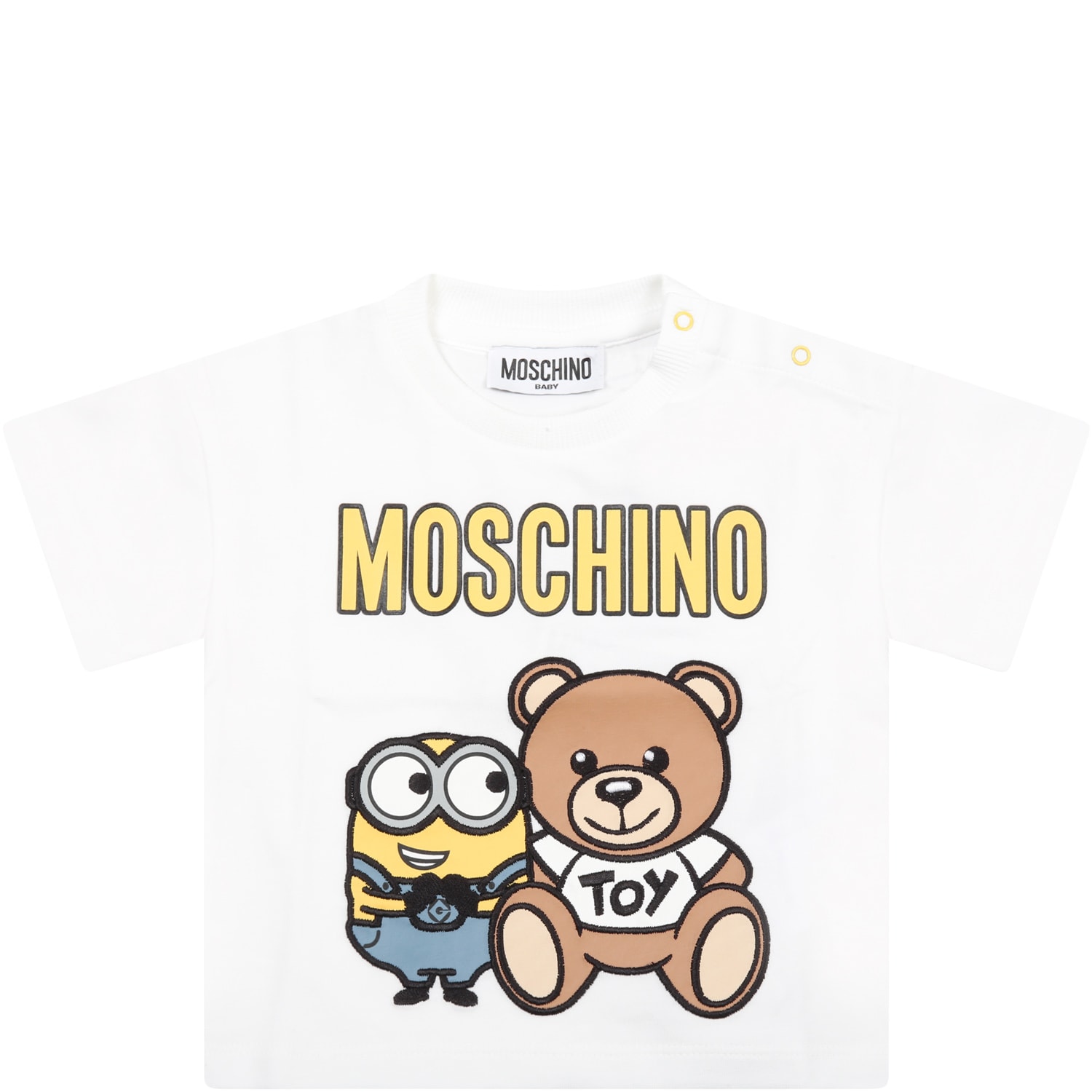 Moschino White T-shirt For Babykids With Teddy Bear And Minions