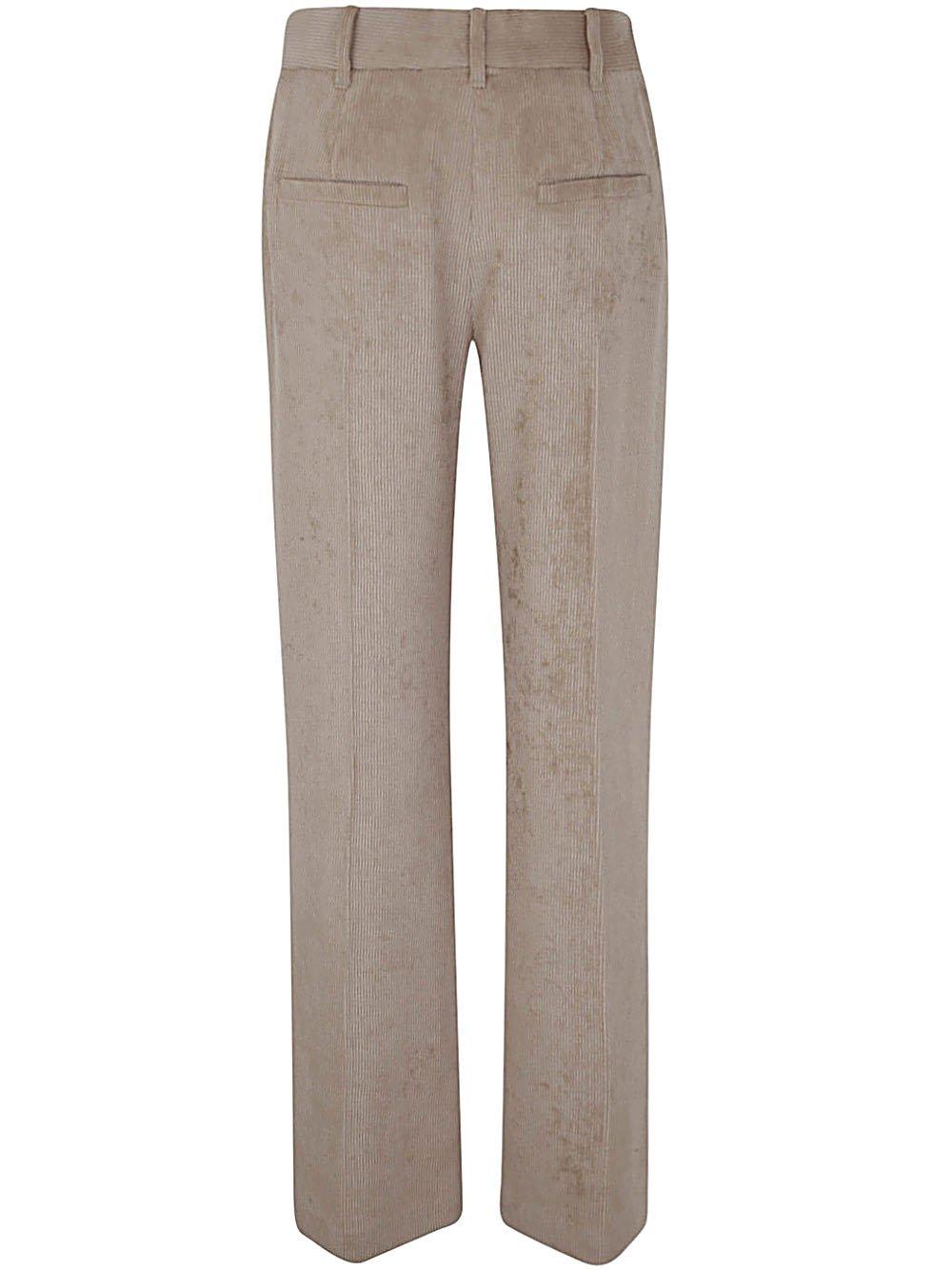 Shop Brunello Cucinelli High-waist Velvet Trousers  In Beige