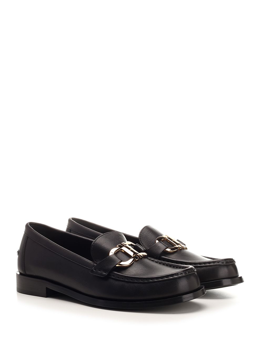 Shop Ferragamo Black Gancini Loafer