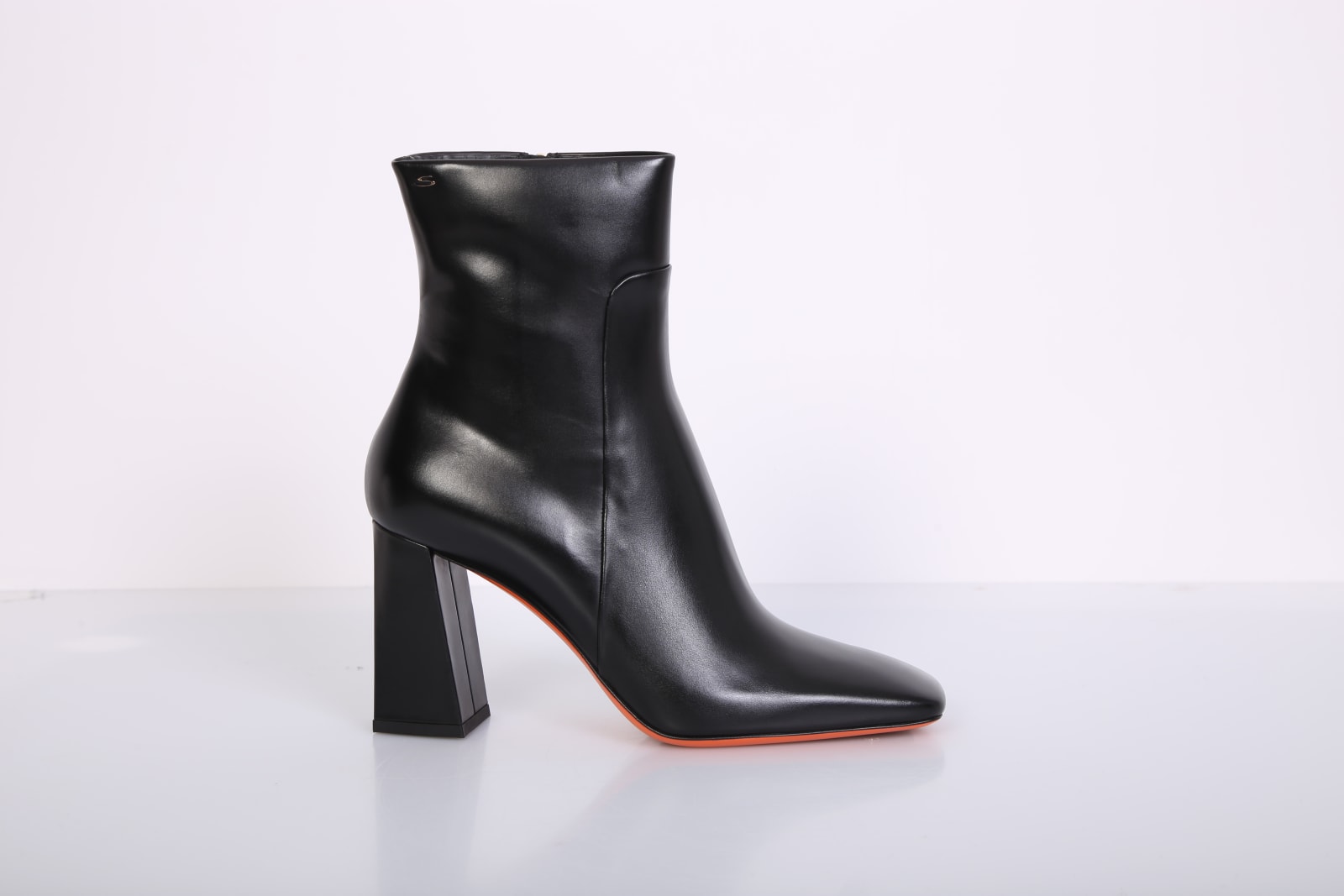 Santoni Black Leather Ankle Boot