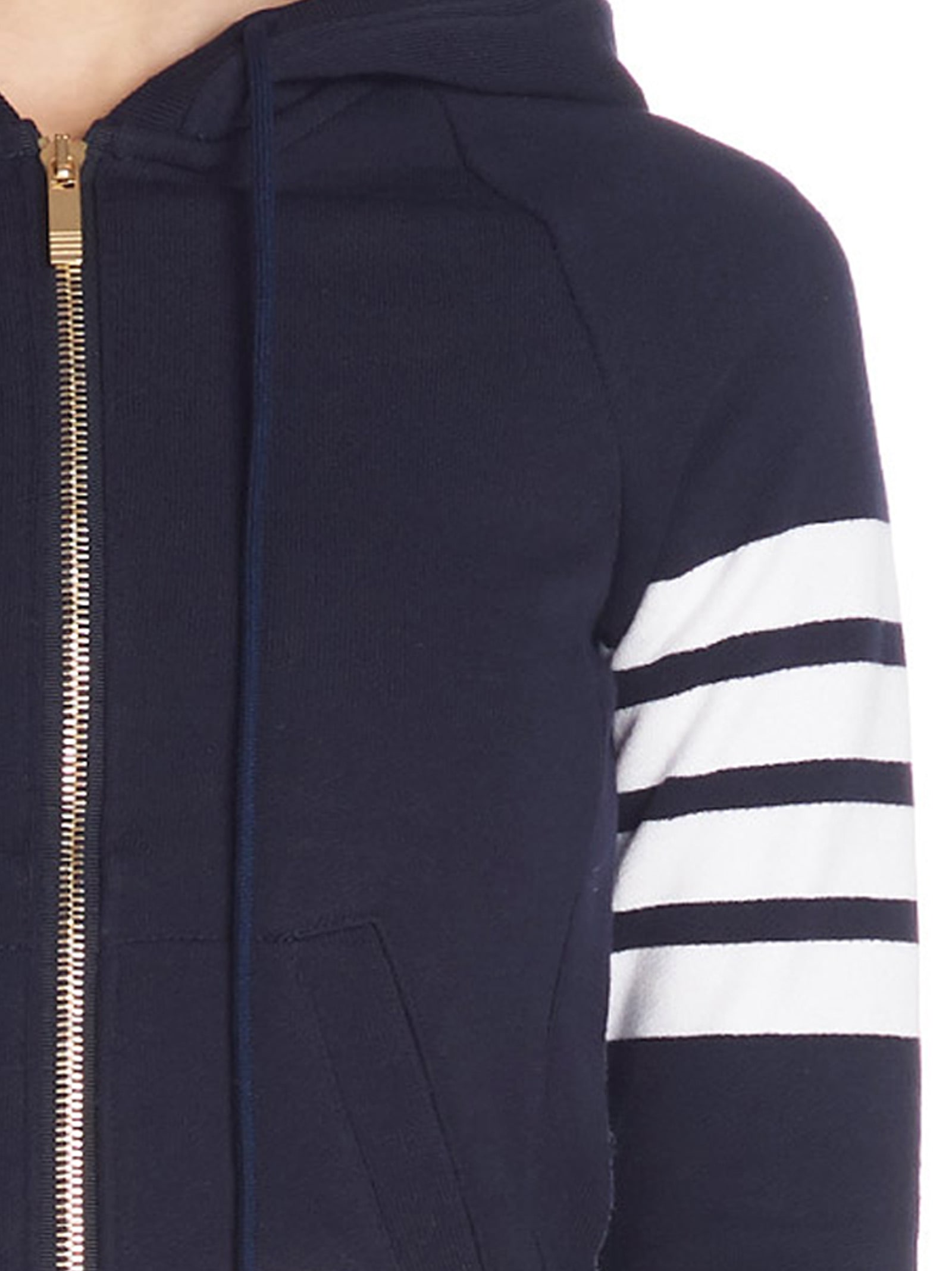 Thom Browne Fitted Blue Zipper Hoodie With Contrasting Stripes In Navy