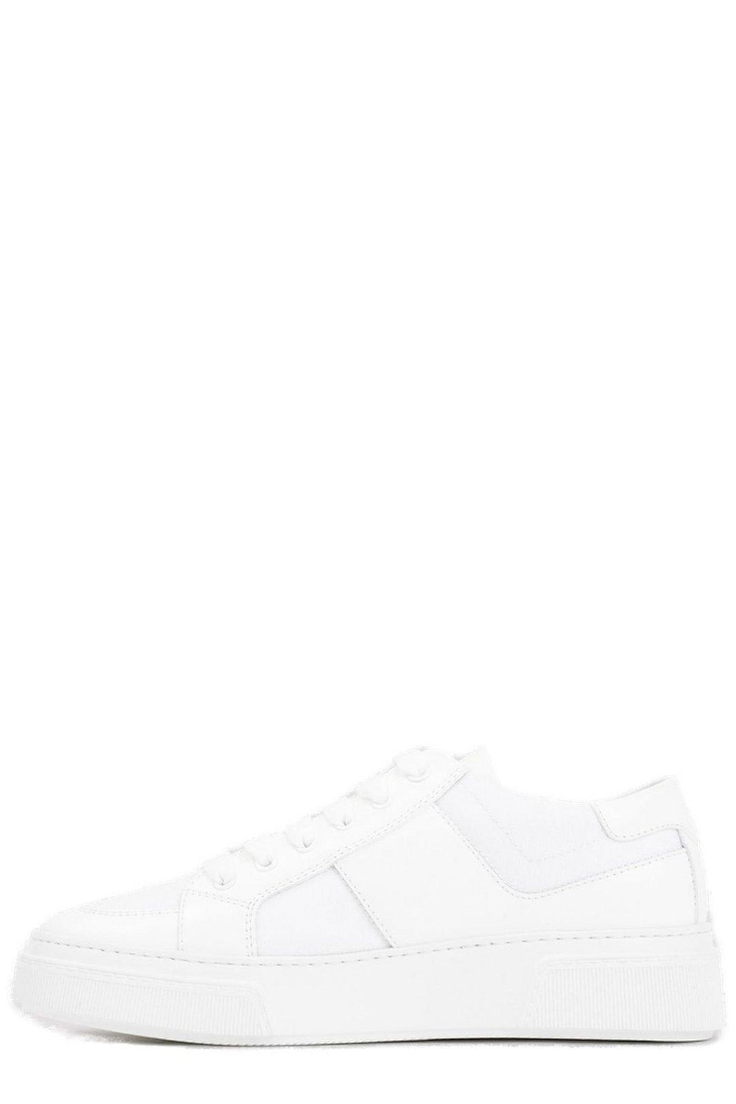 Shop Giorgio Armani Logo Embossed Lace-up Sneakers In White