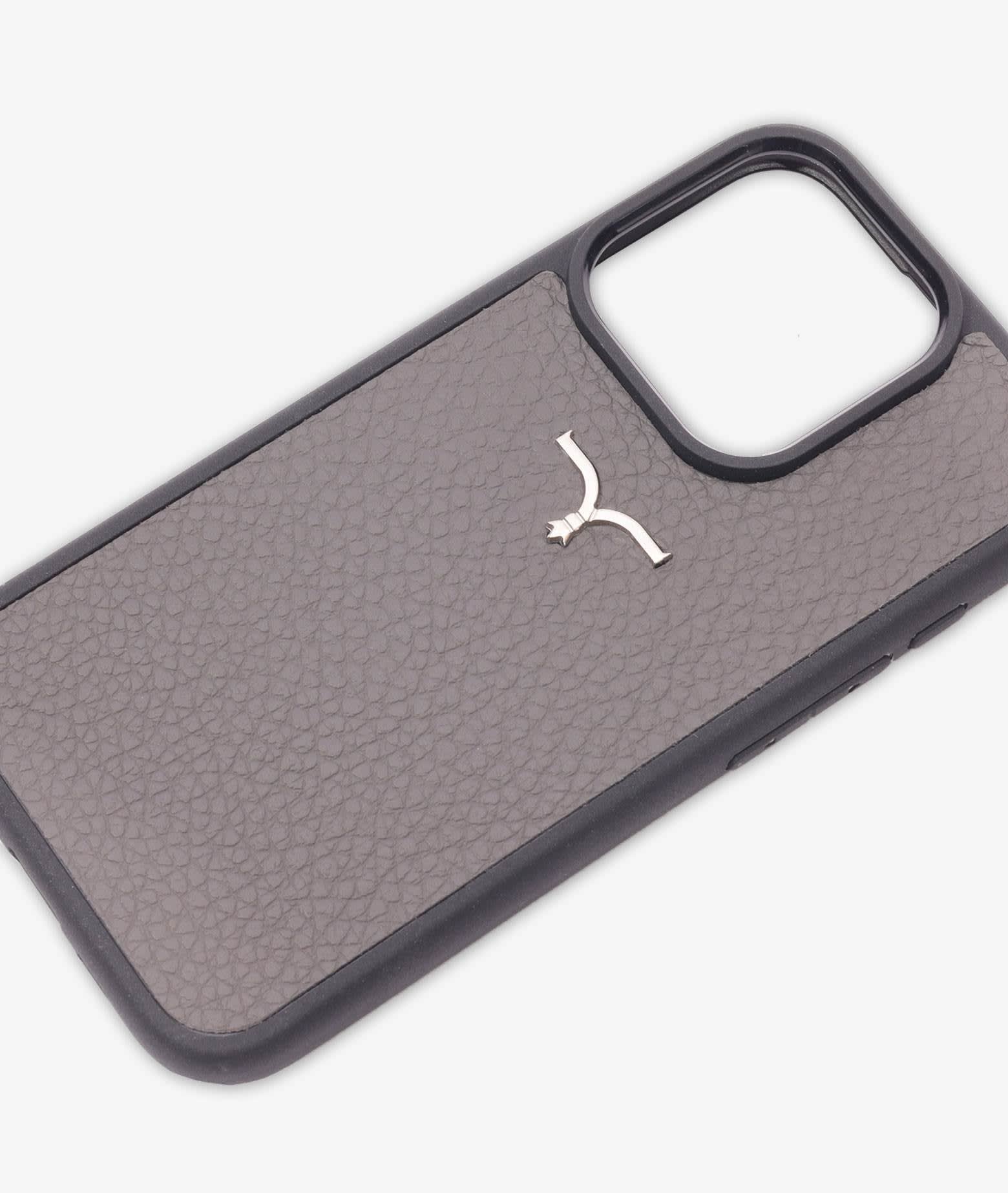 Larusmiani Calf Leather Cover For Iphone 15 Accessory In Dimgray