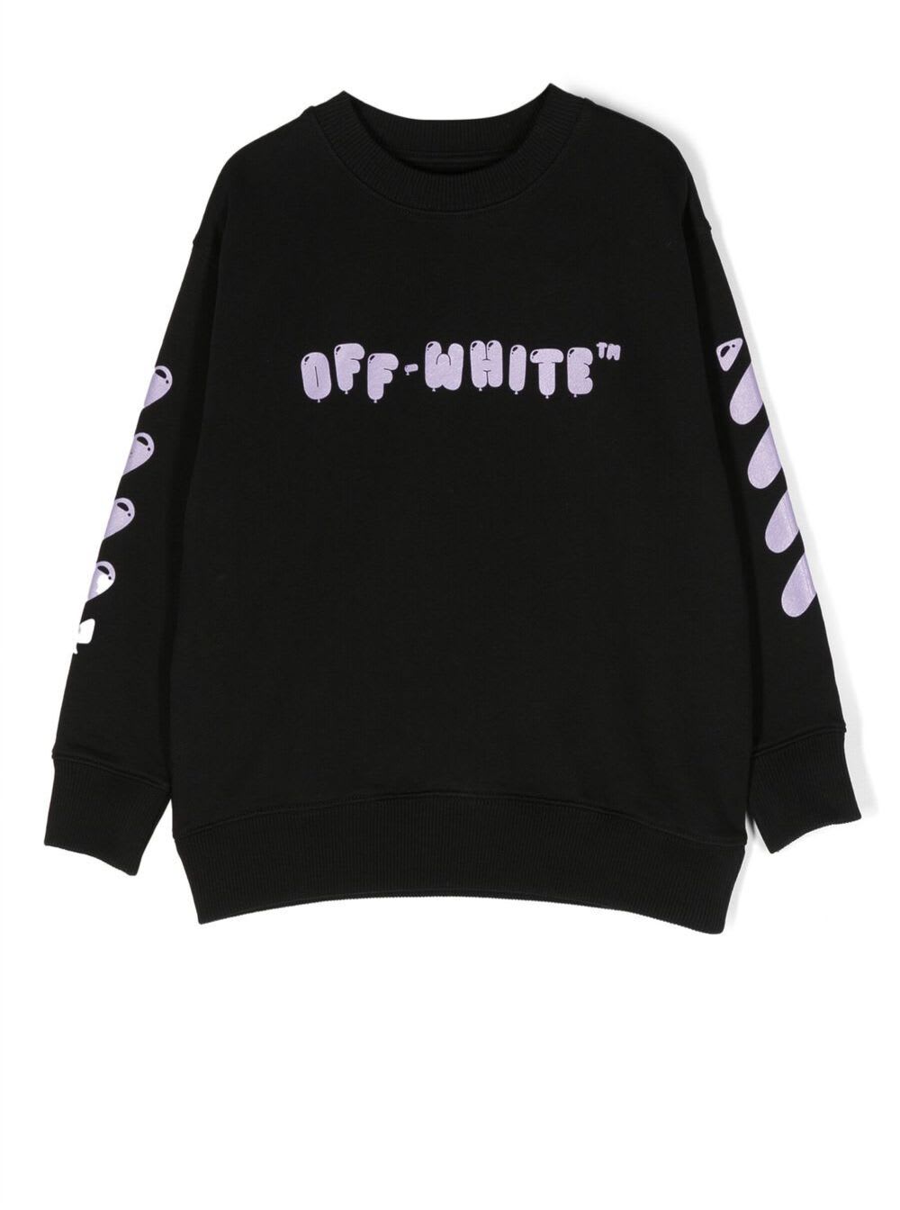 OFF-WHITE SWEATSHIRT WITH PRINTED LOGO AND SIGNATURE DIAG-STRIPE MOTIF IN BLACK COTTON GIRL