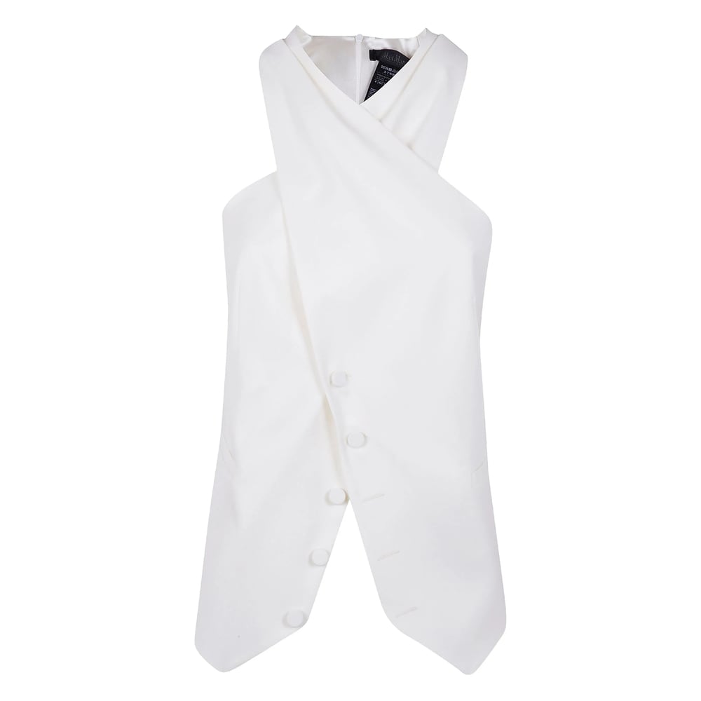 Max Mara Satin Wrap Sleeveless Jacket Buttons In White