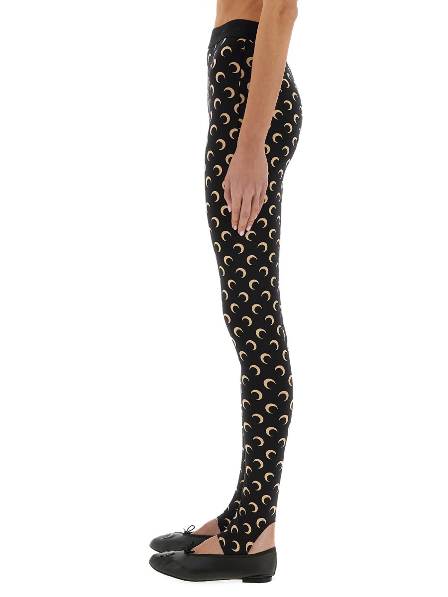 Marine Serre Moon Printed Stirrup Leggings In Black And Beige In Black