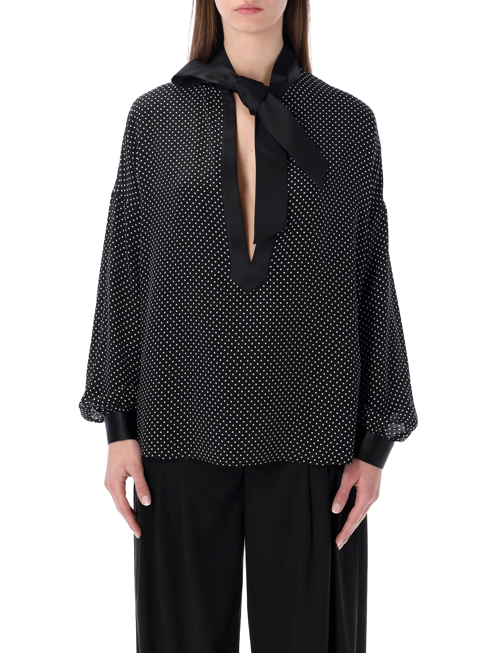 Tom Ford Polka Dot Silk Lavallière Tunic Top