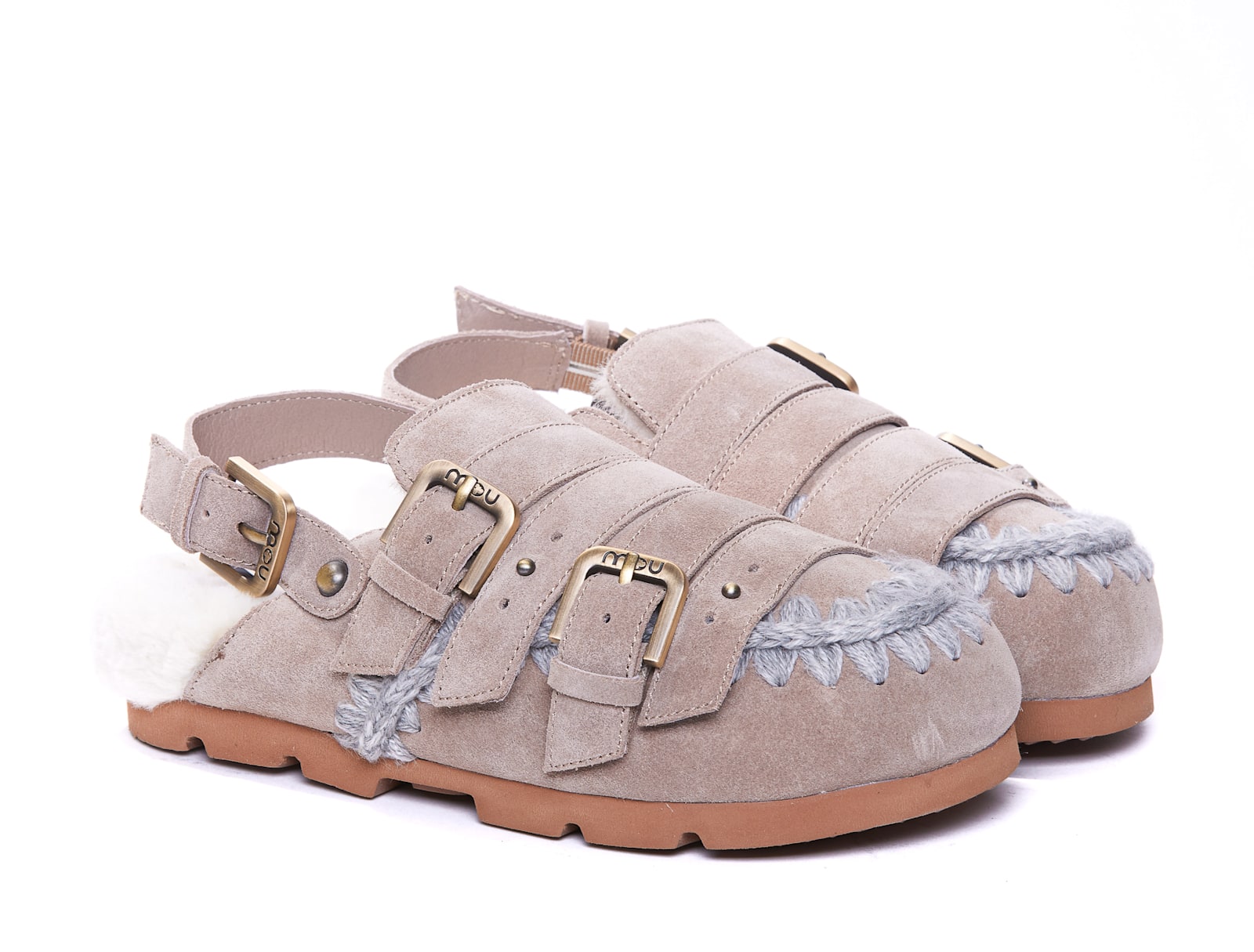 Shop Mou Winter Bio Belts Clogs In Beige