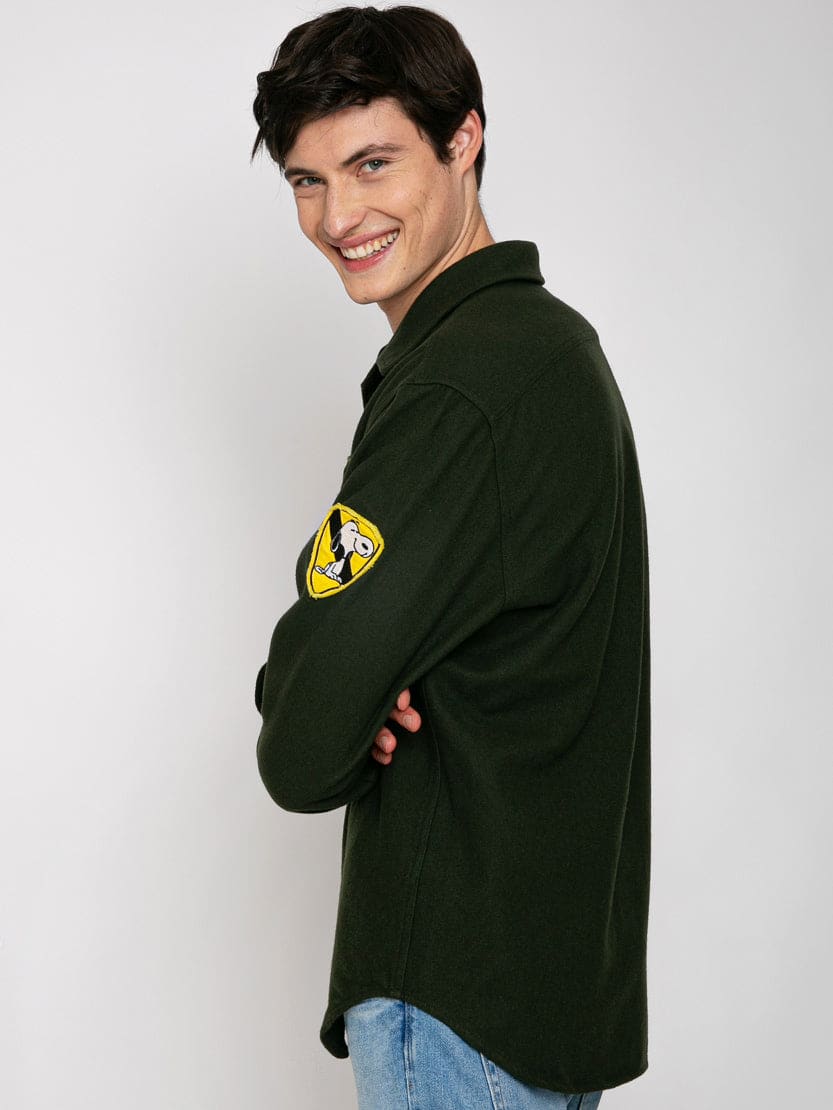 Mc2 Saint Barth Moleskin Overshirt With Peace In St. Barth Embroidery In Green