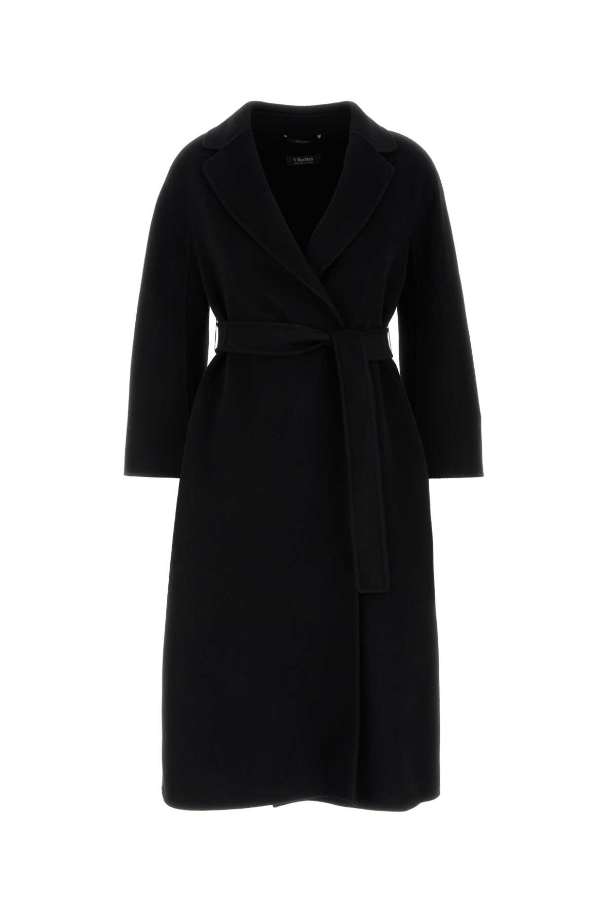 S Max Mara Wool Coat Esturia Waist Belt Knee Length In Black