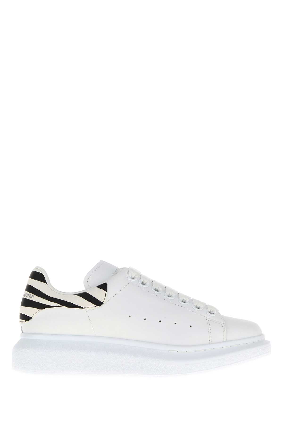 Alexander Mcqueen Leather Sneakers Featuring Printed Suede Heel In White