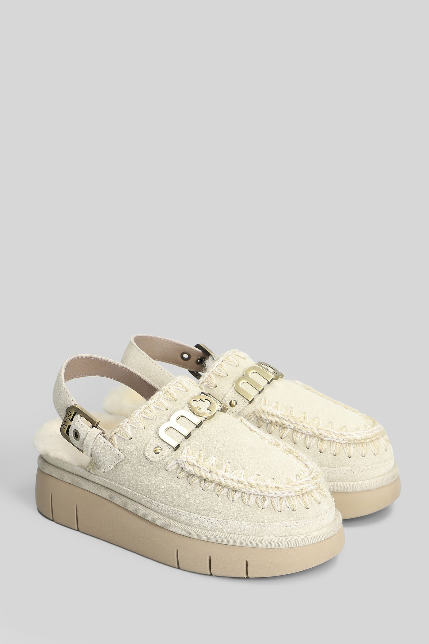 Mou Bounce Clog Slipper-mule In Grey Suede In Multi