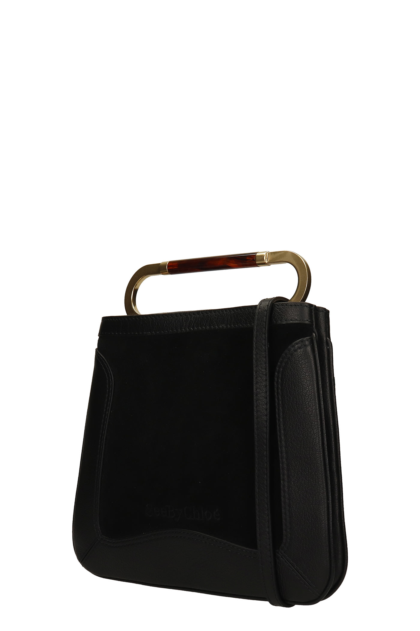 SEE BY CHLOÉ SEE BY CHLOÉ ELLA SHOULDER BAG IN BLACK SUEDE AND LEATHER