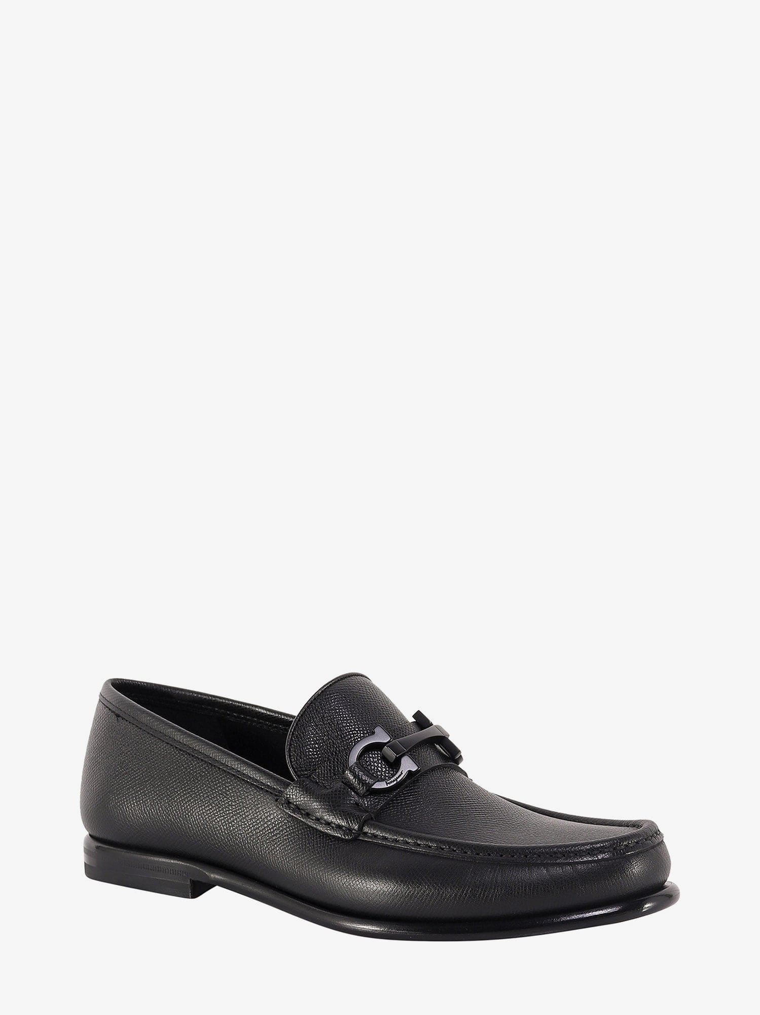 Ferragamo Crown Leather Loafer With Gancini Detail In Black