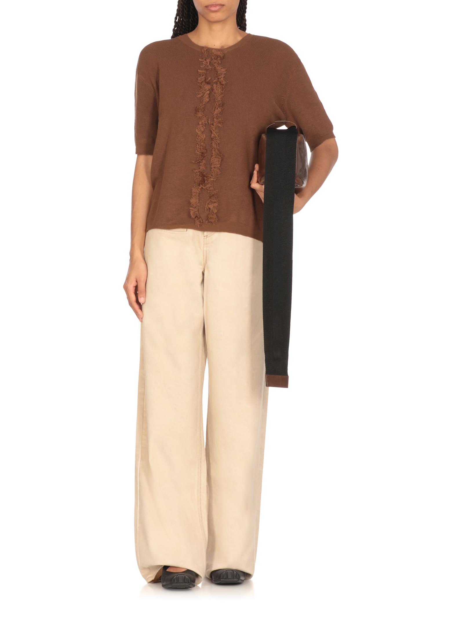 Uma Wang Ribbed Crewneck Knitwear Fringes