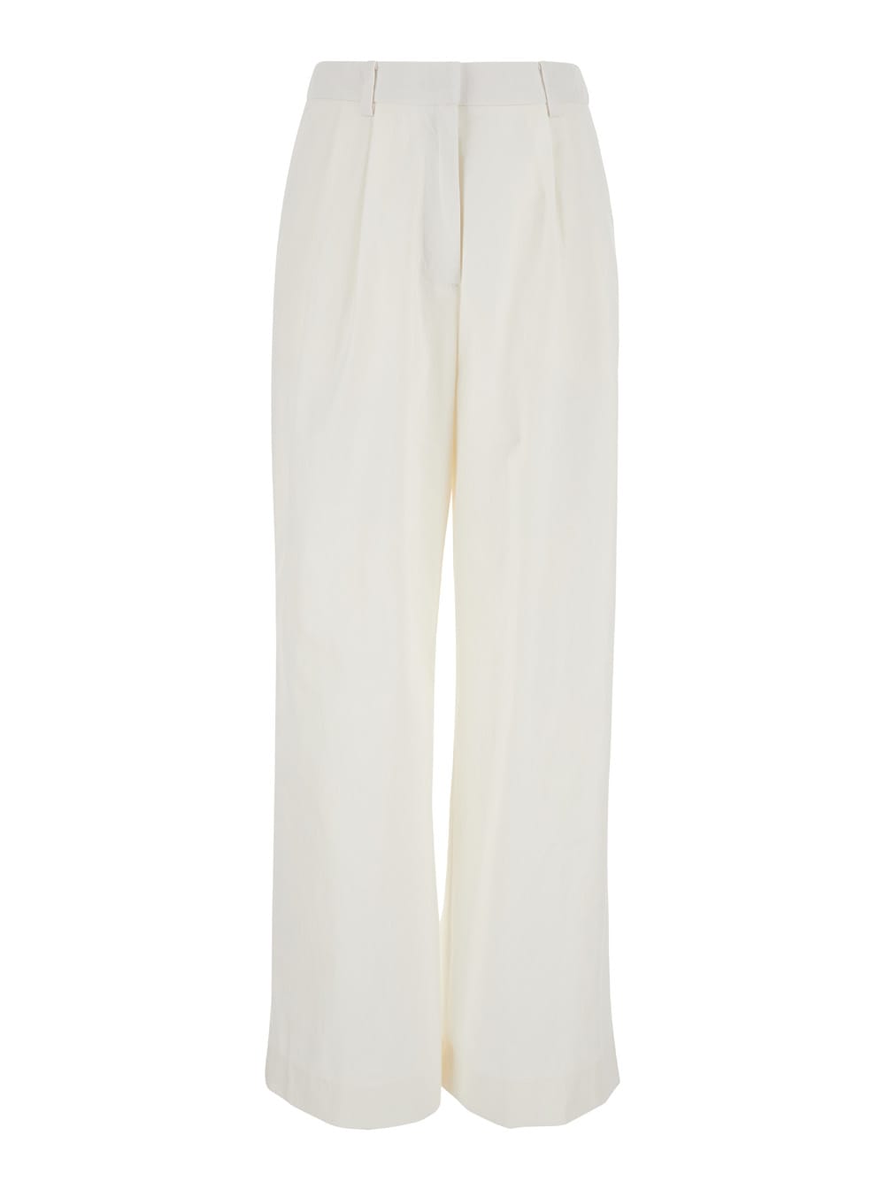 White Wide Pants In Cotton Blend Woman