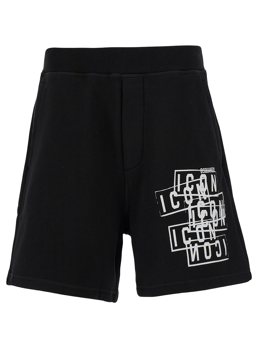 Dsquared2 Black Bermuda Shorts With Icon Logo Print In Cotton Man In Black
