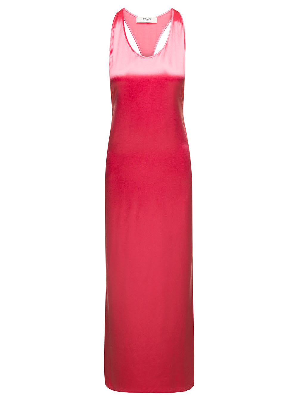 Fendi Maxi Pink Dress With Halter Neck Cut In The Back And Logo Ribbons In Viscose Satin Woman