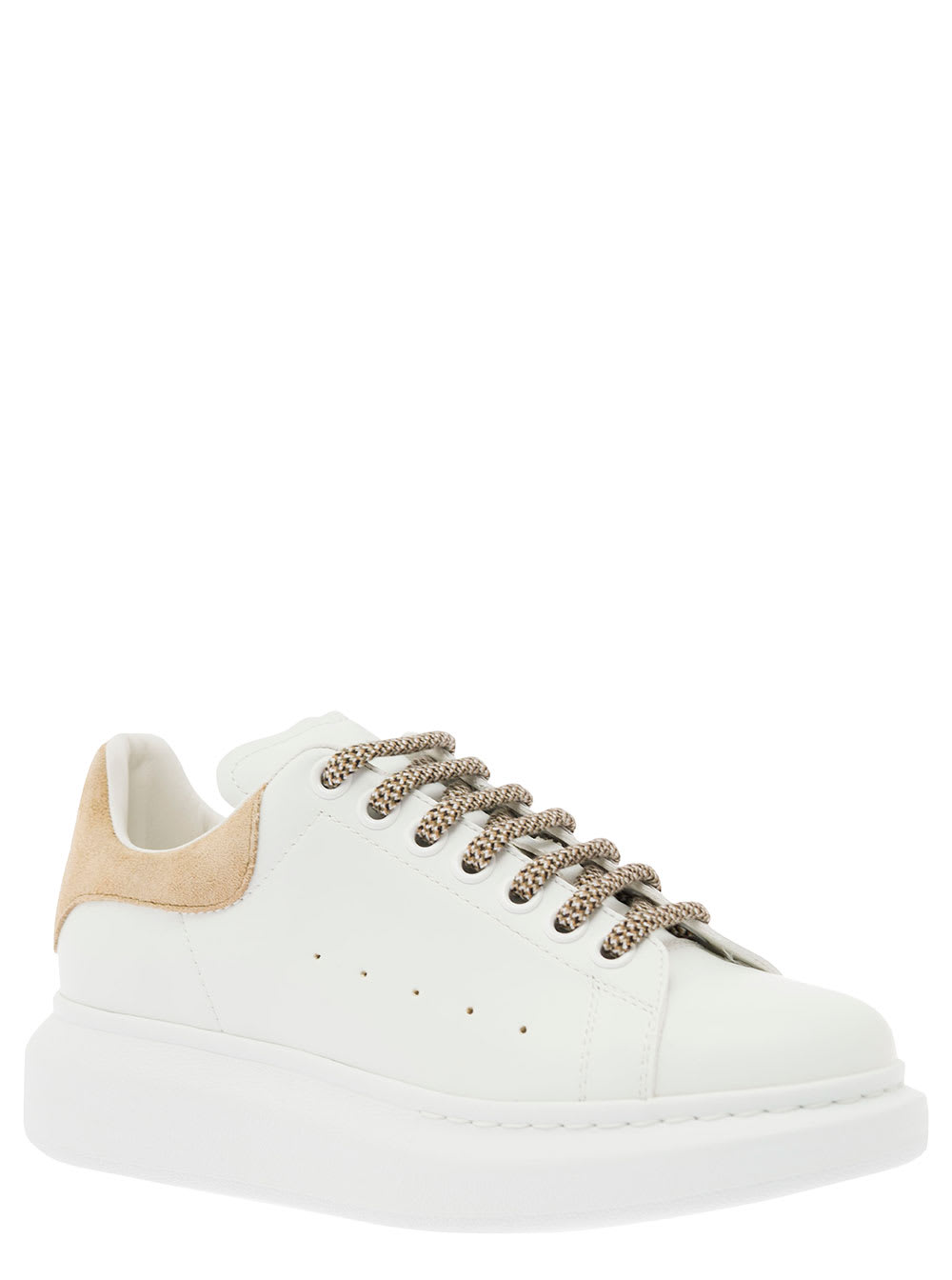 Shop Alexander Mcqueen White Low Top Sneakers With Suede Heel Tab And Oversized Platform In Leather Woman In Beige