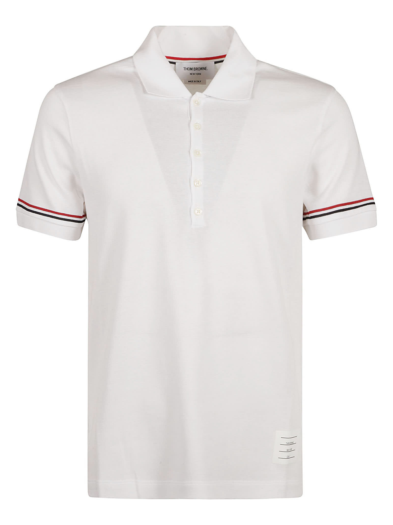 Thom Browne Short-sleeved Navy Polo Shirt With Patch In Medium Grey
