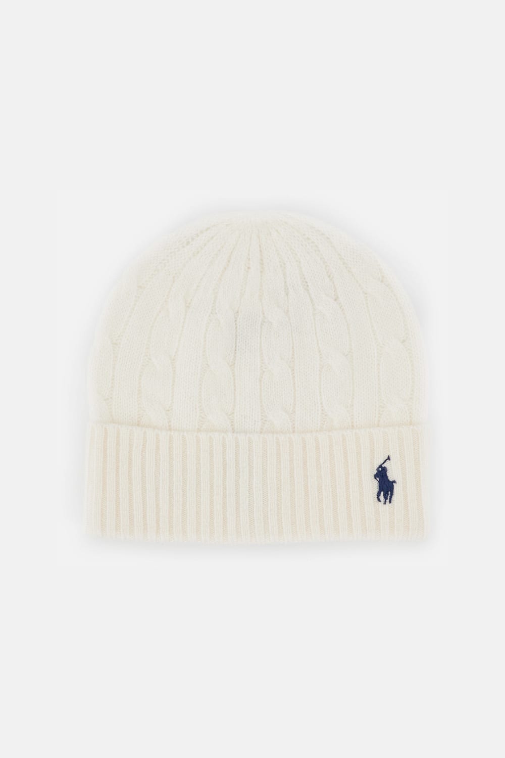Polo Ralph Lauren Cream Cable Knit Hat With Turned-up Brim In Gold