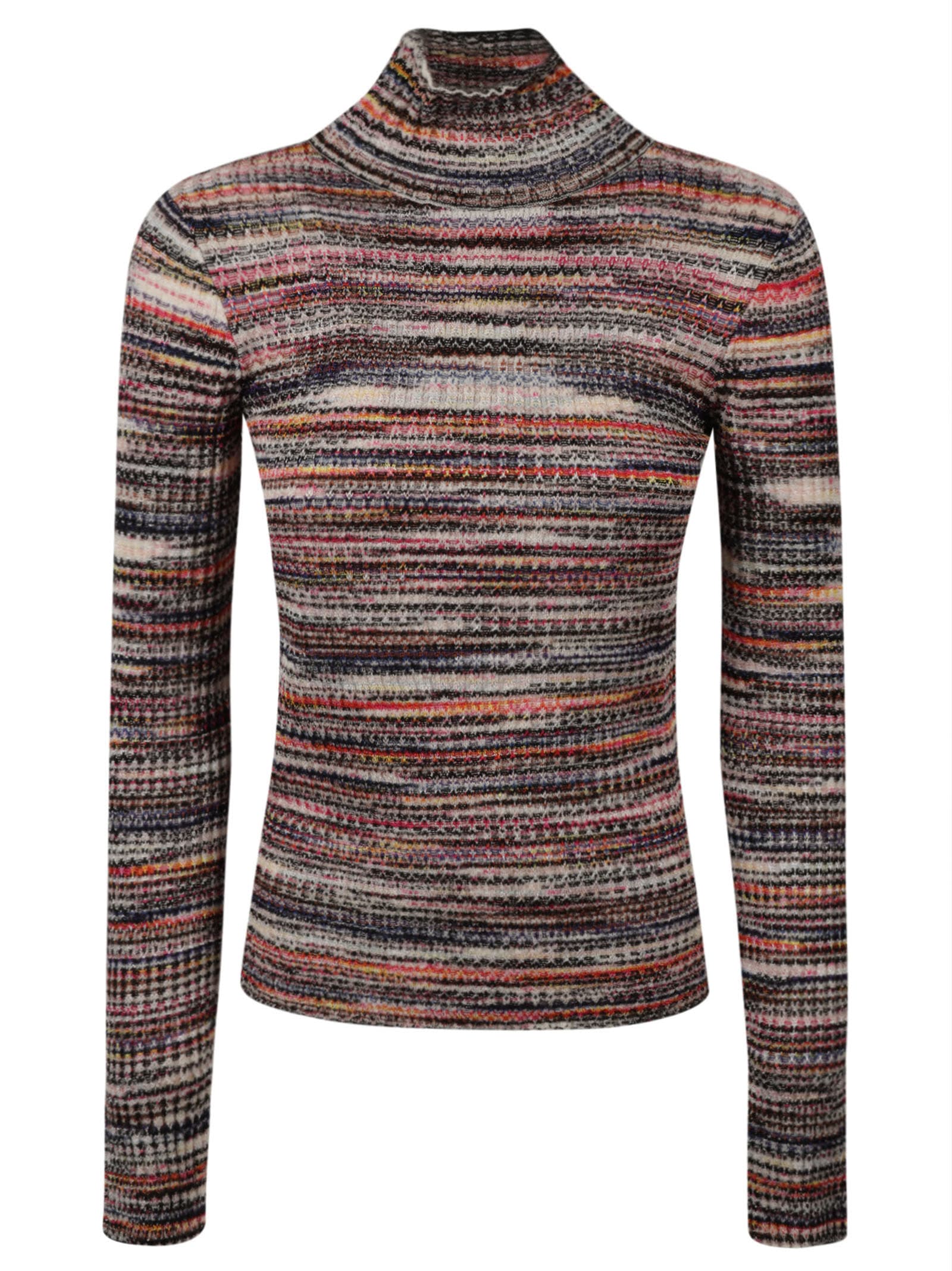 Shop Missoni Roll-neck Slim Fit Patterned Sweater In Multicolor