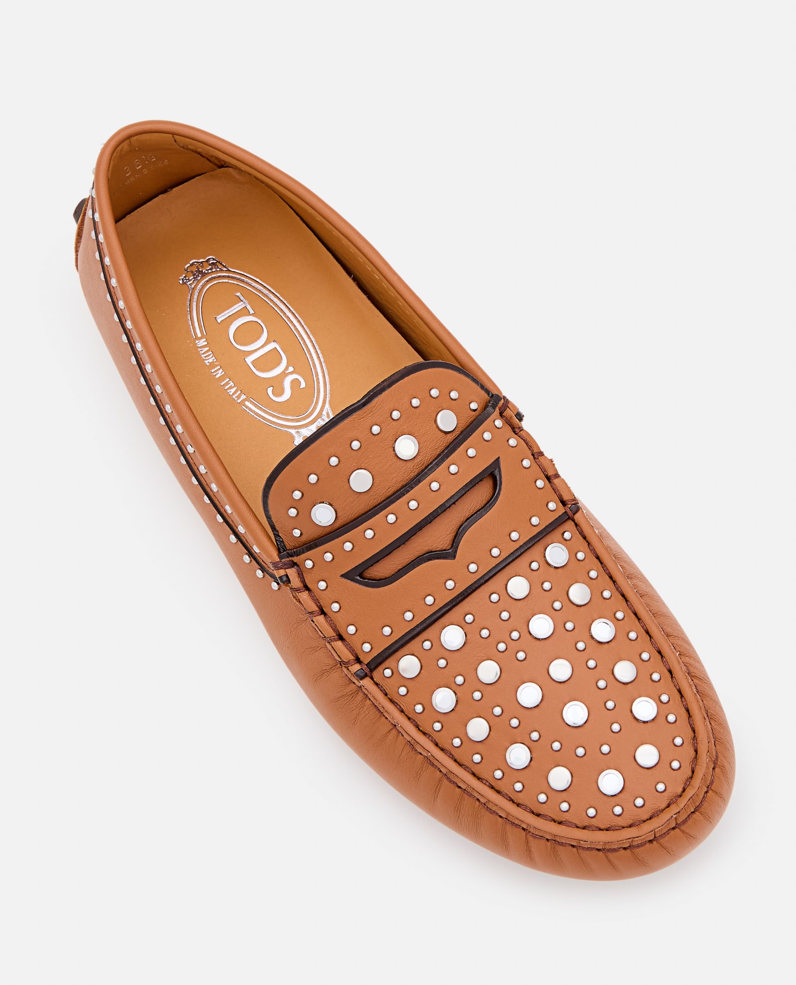 Shop Tod's Gommino Leather Loafers W/mirror Details In Brown