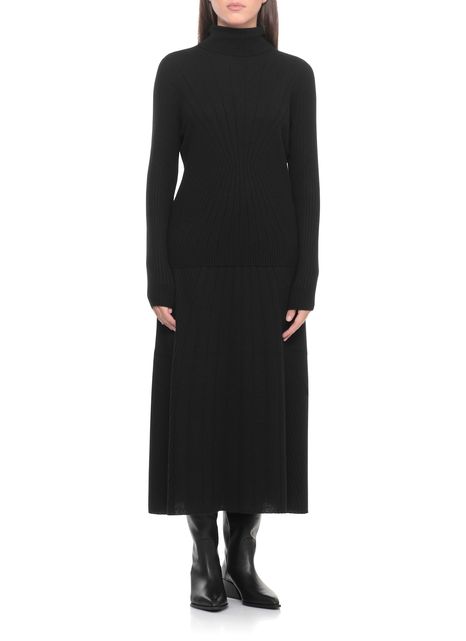 D Exterior High-neck Long-sleeves Sweater In Black