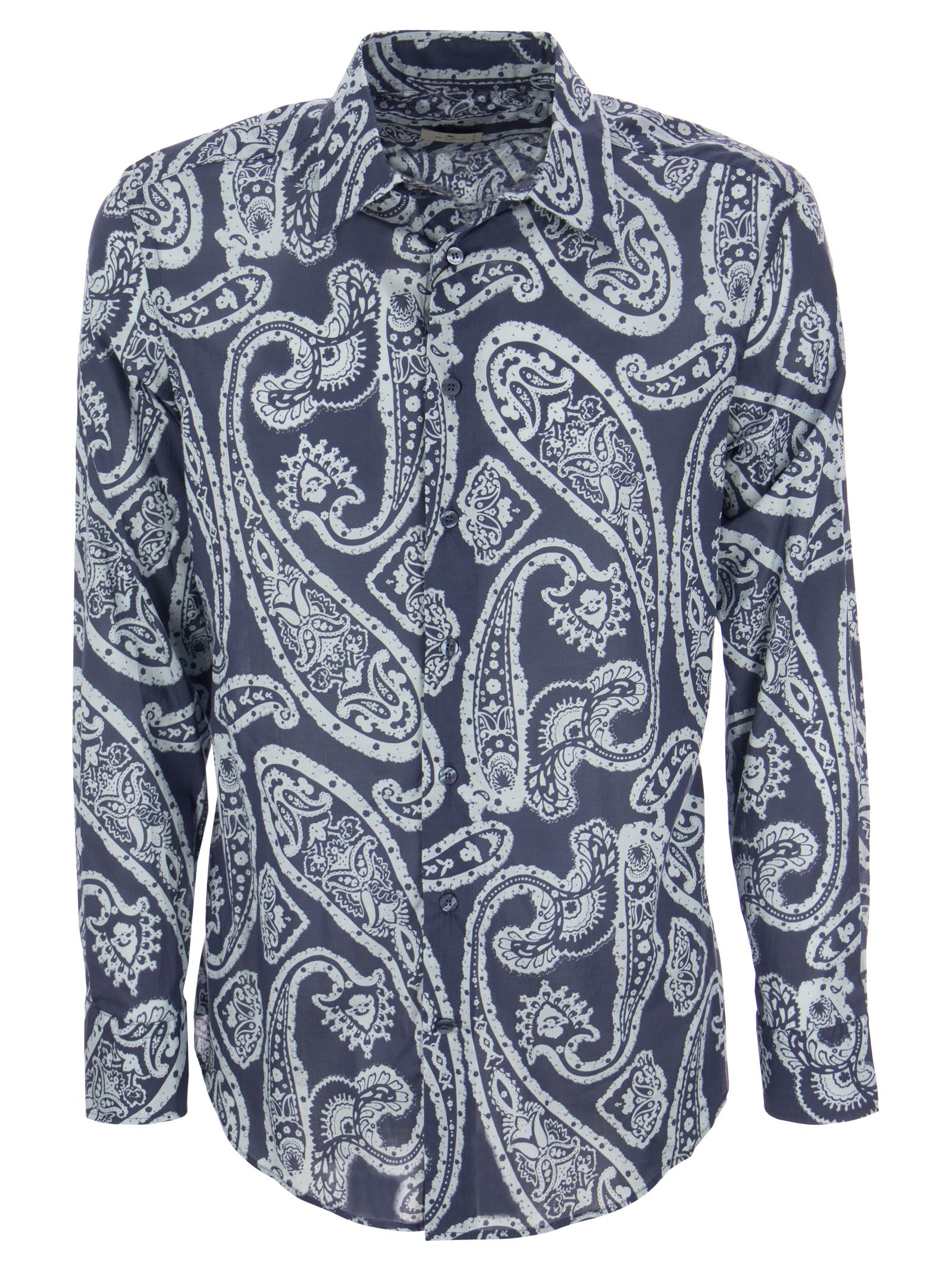 Shop Etro Slim Fit Shirt With Paisley Pattern In Blue
