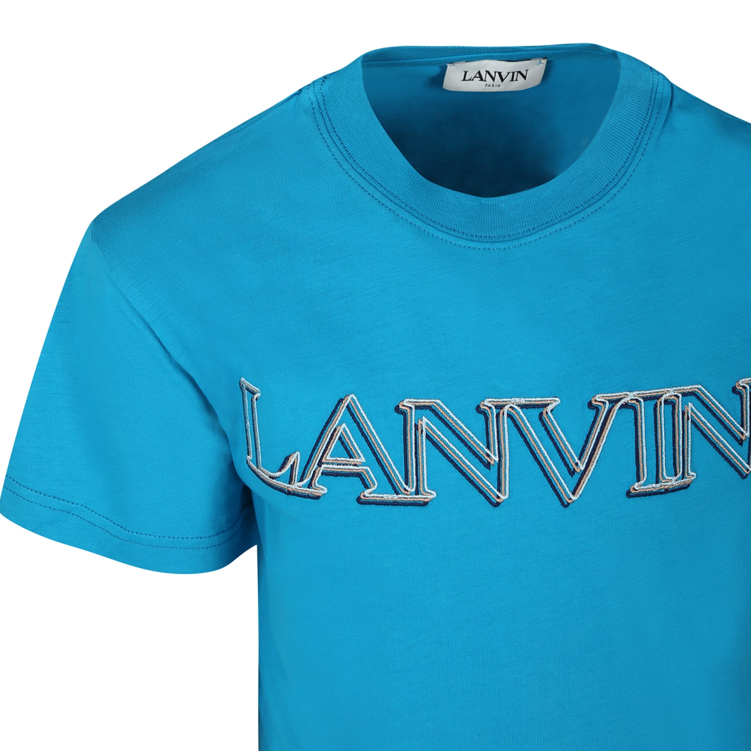 Shop Lanvin Light Blue T-shirt For Boy With Logo In T Turchese