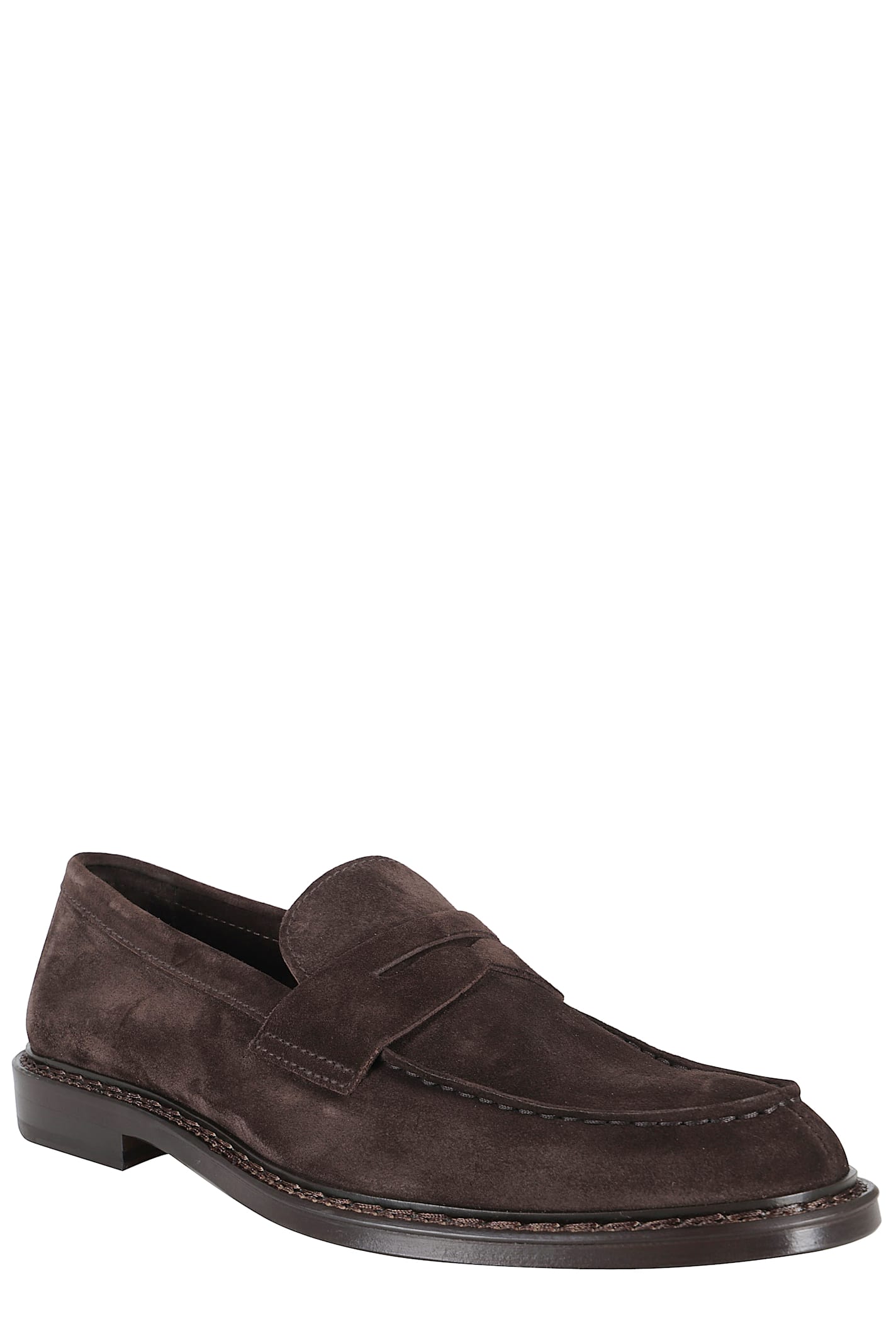 Doucal's Penny Strap Suede Loafers With Embossed Tub Stitching