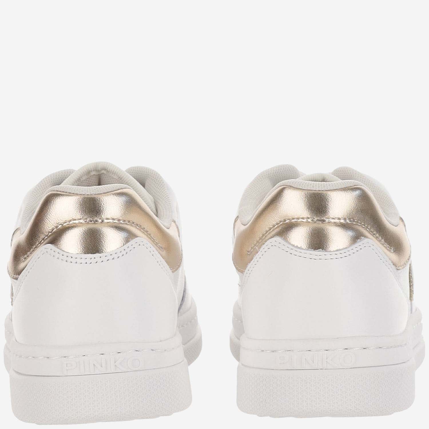 Shop Pinko Leather Sneakers With Logo In White